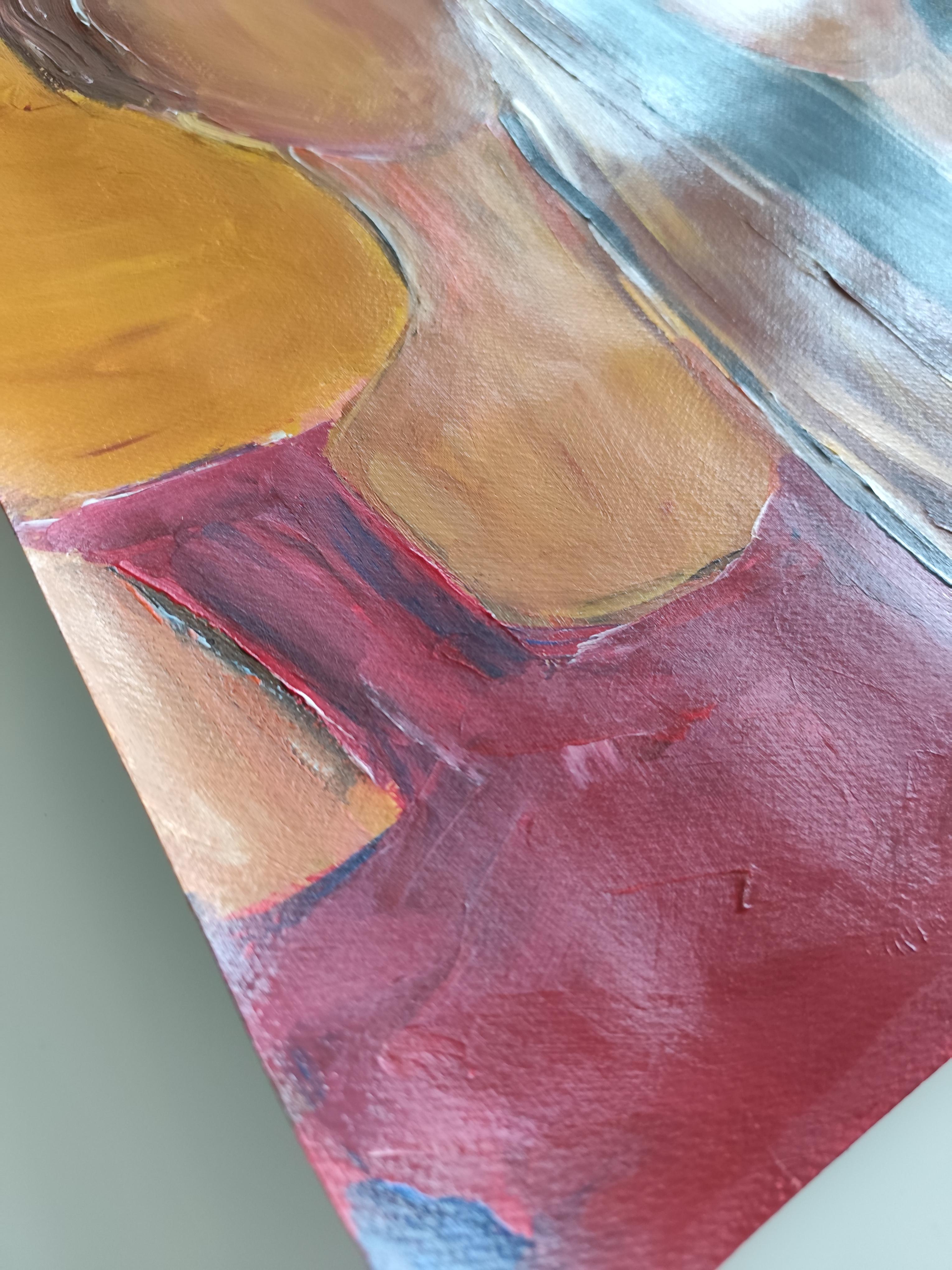 Retrato contemporáneo semiabstracto de mujer pintura acrílica sobre papel en venta 14