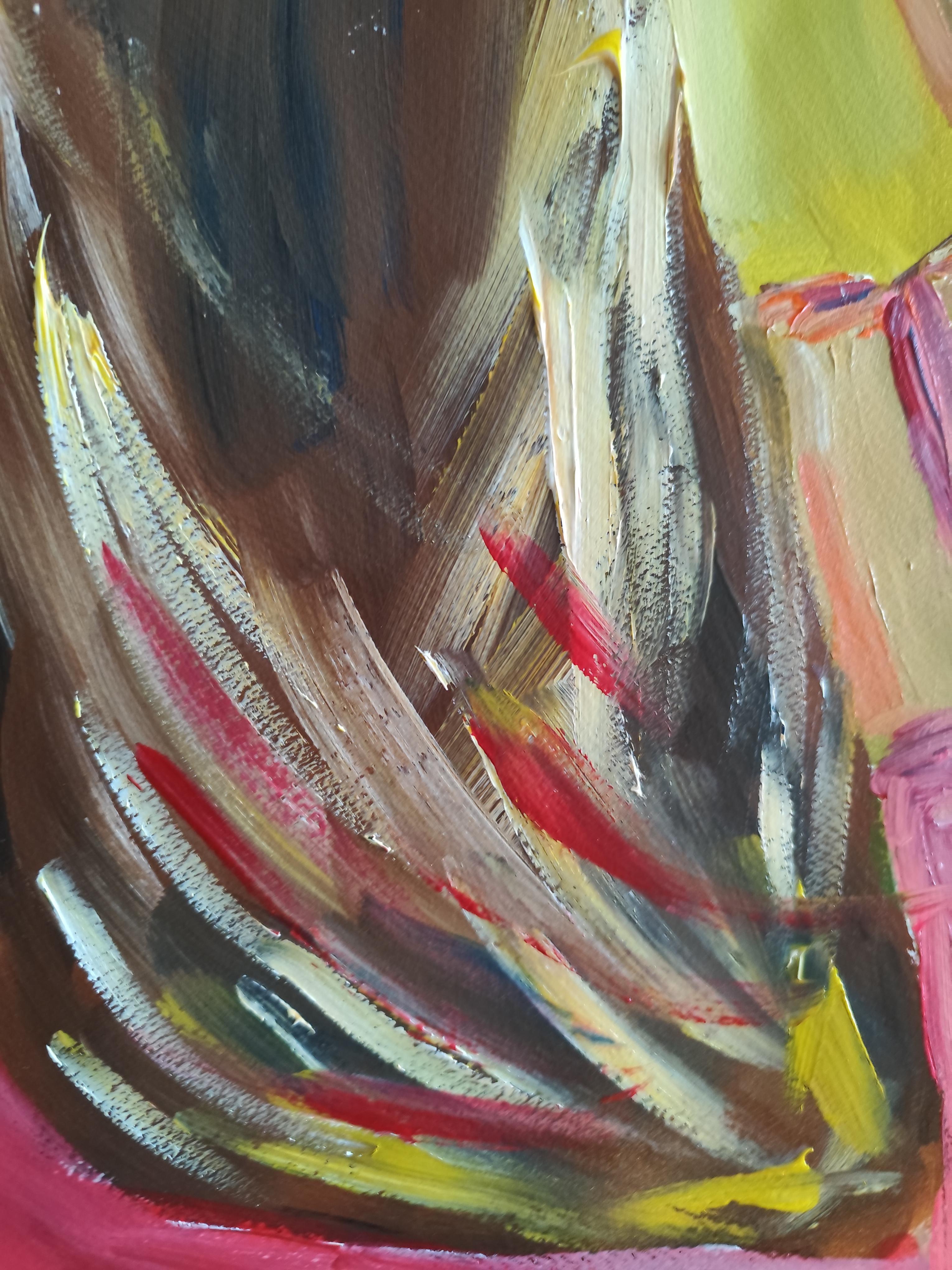 Contemporary semi-abstract portrait of women acrylic painting on paper For Sale 14