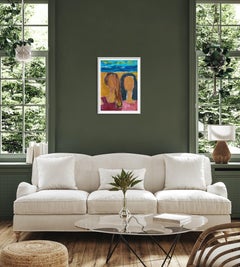 Contemporary semi-abstract portrait of women acrylic painting on paper