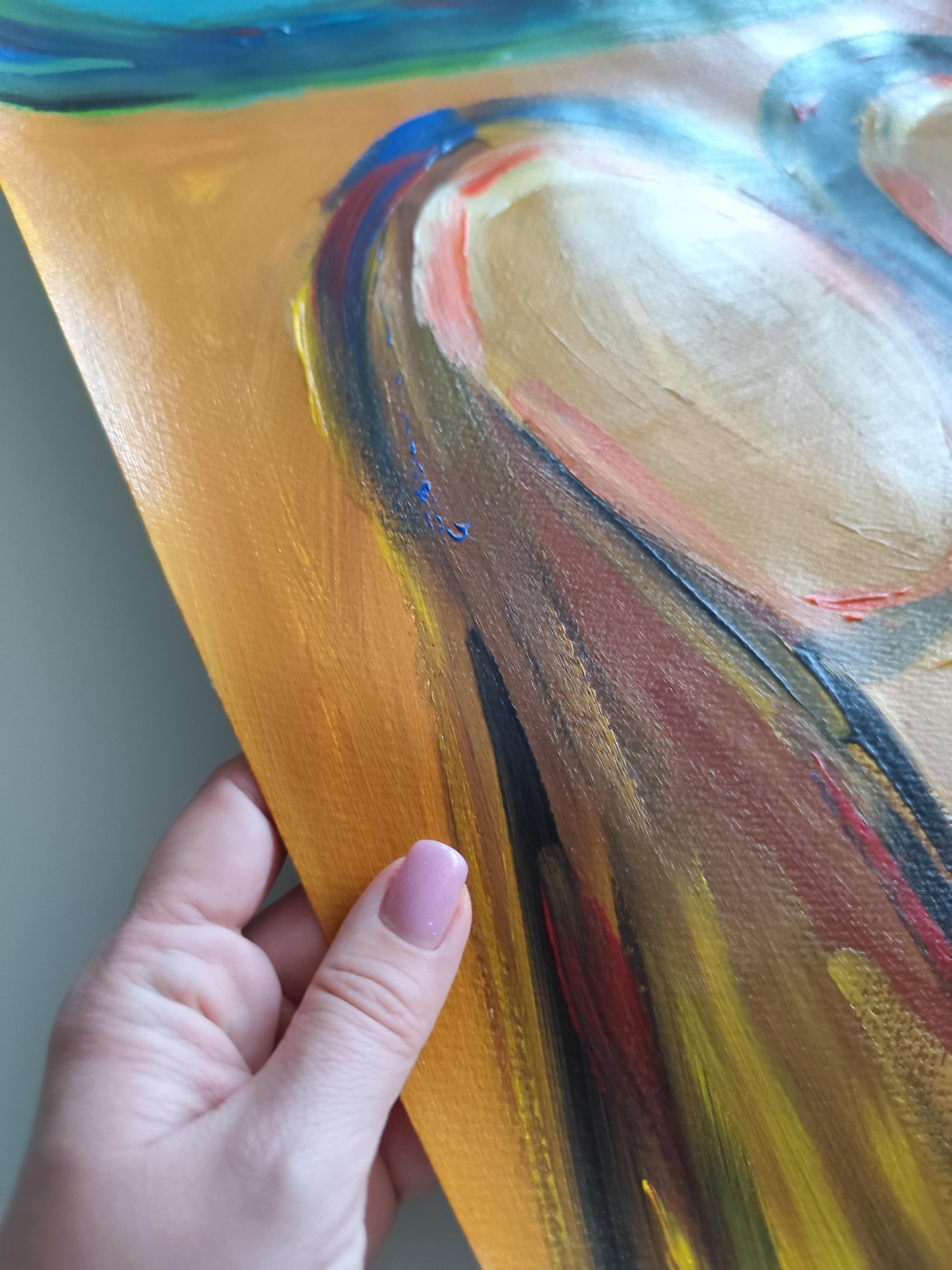 Retrato contemporáneo semiabstracto de mujer pintura acrílica sobre papel en venta 15