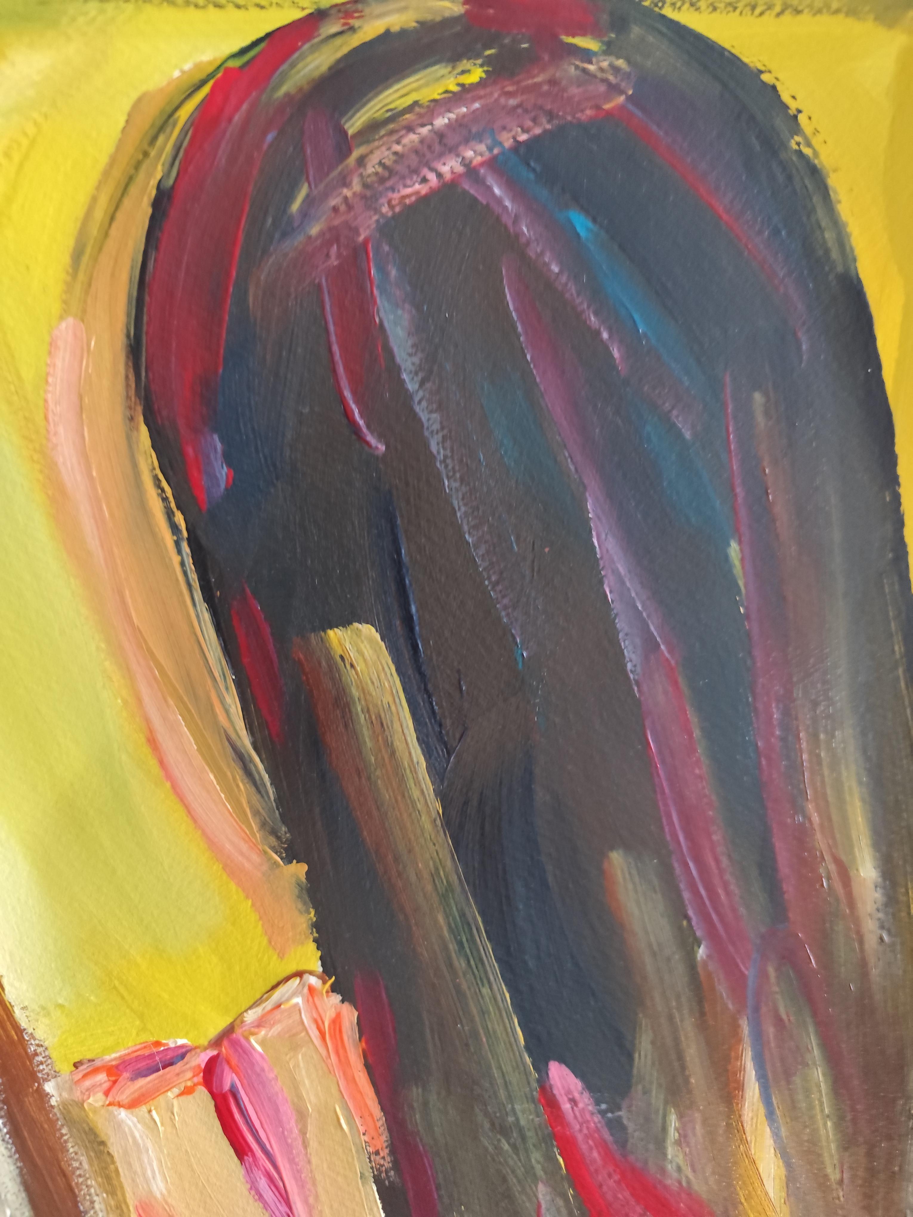 Contemporary semi-abstract portrait of women acrylic painting on paper For Sale 15