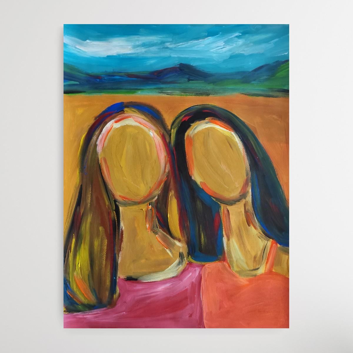 Retrato contemporáneo semiabstracto de mujer pintura acrílica sobre papel en venta 3