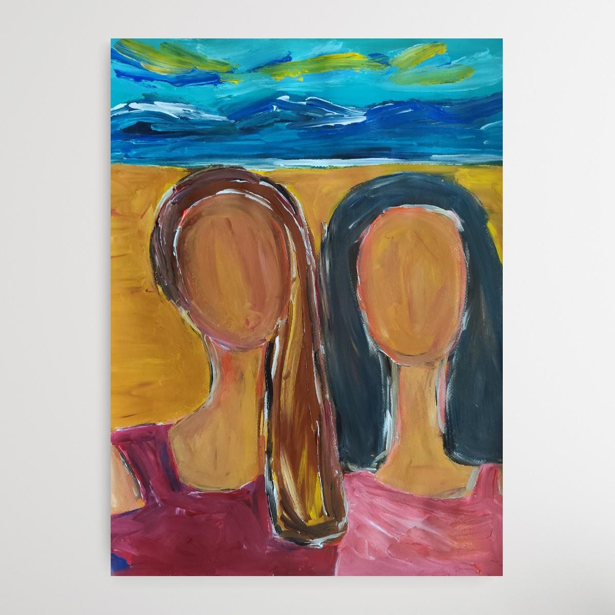 Retrato contemporáneo semiabstracto de mujer pintura acrílica sobre papel en venta 3