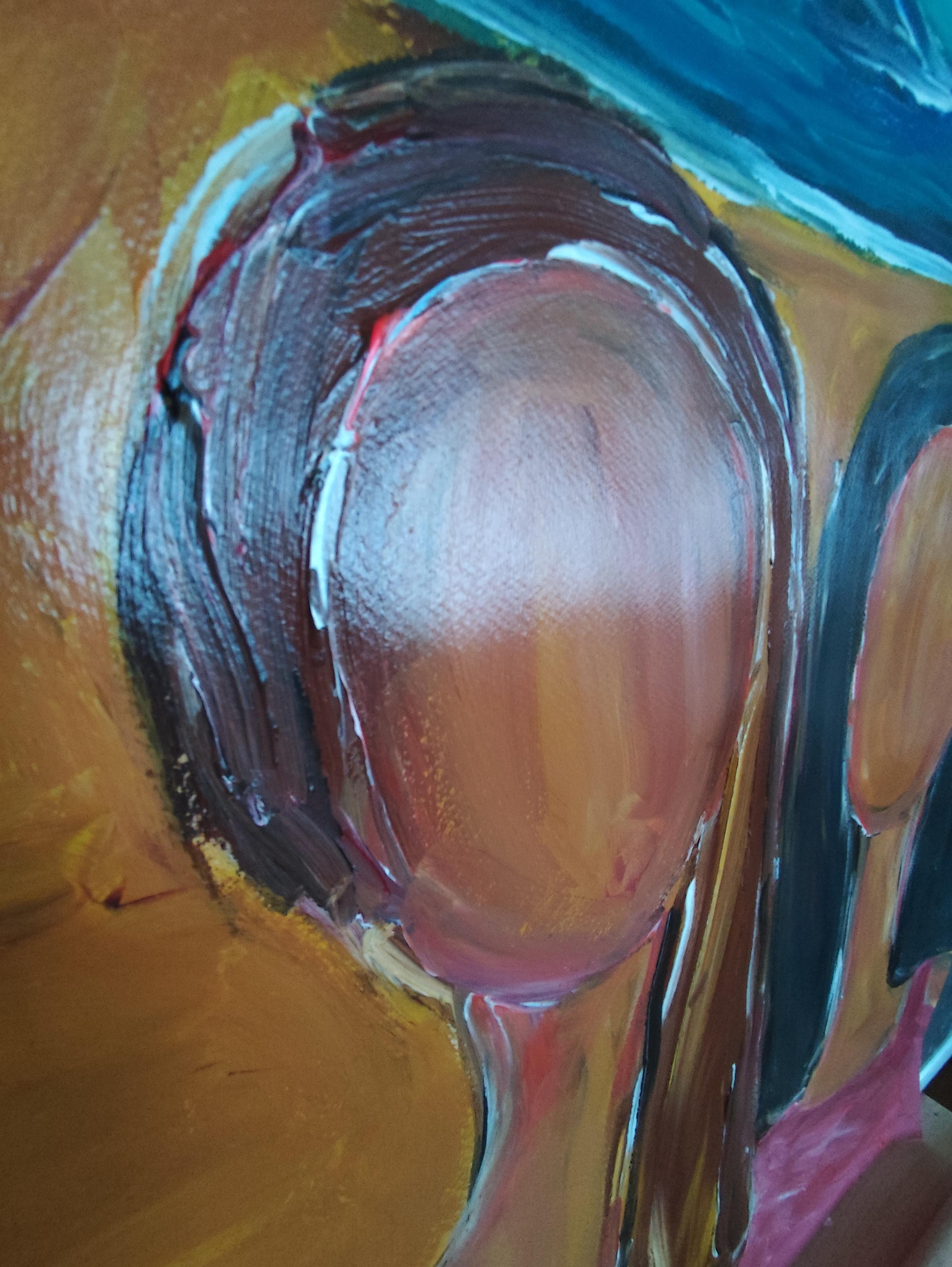 Retrato contemporáneo semiabstracto de mujer pintura acrílica sobre papel en venta 4