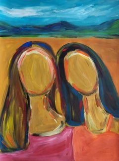 Retrato contemporáneo semiabstracto de mujer pintura acrílica sobre papel