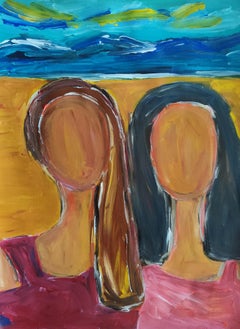 Retrato contemporáneo semiabstracto de mujer pintura acrílica sobre papel