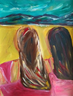 Retrato contemporáneo semiabstracto de mujer pintura acrílica sobre papel