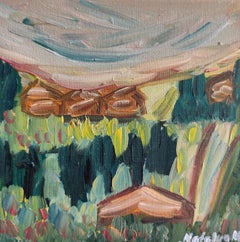 Contemporary semi-abstract small oil painting on canvas "Nature hides home"