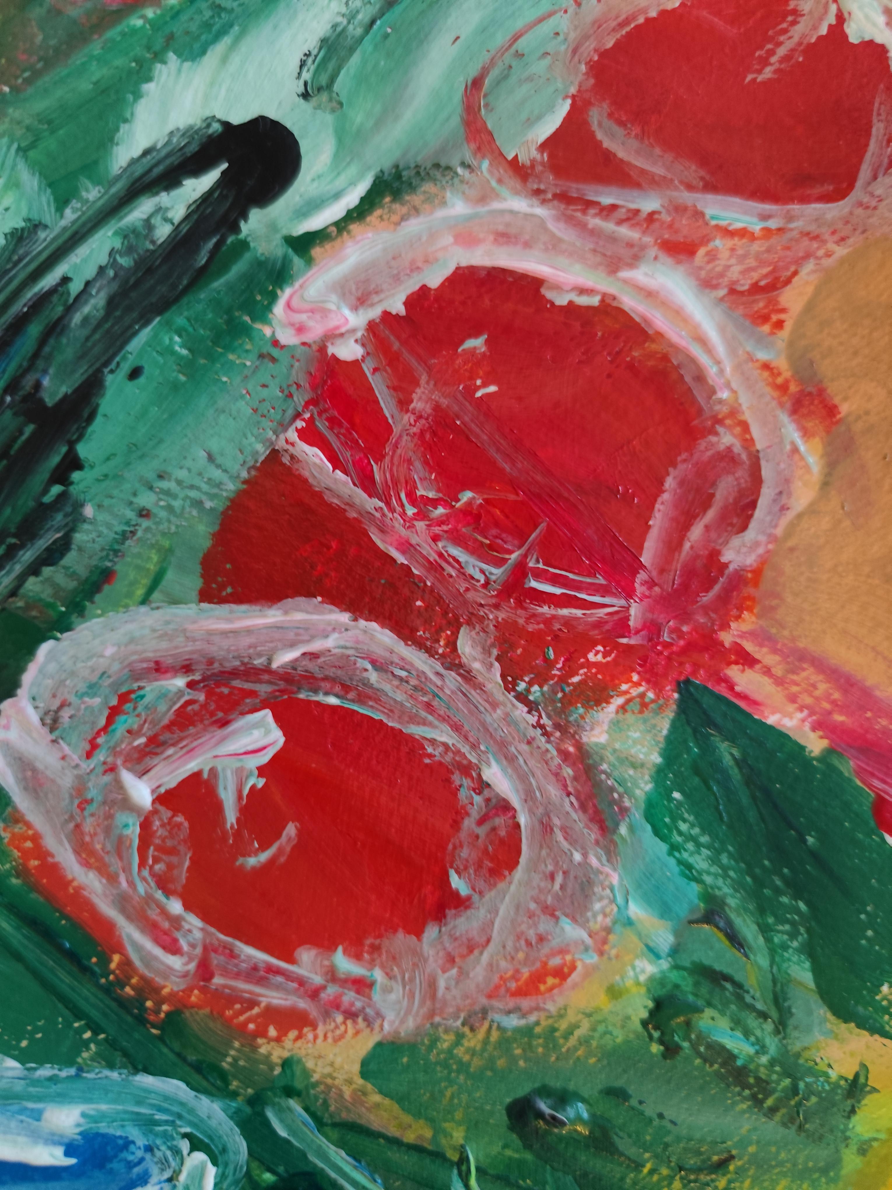 Contemporary still-life acrylic painting on paper 