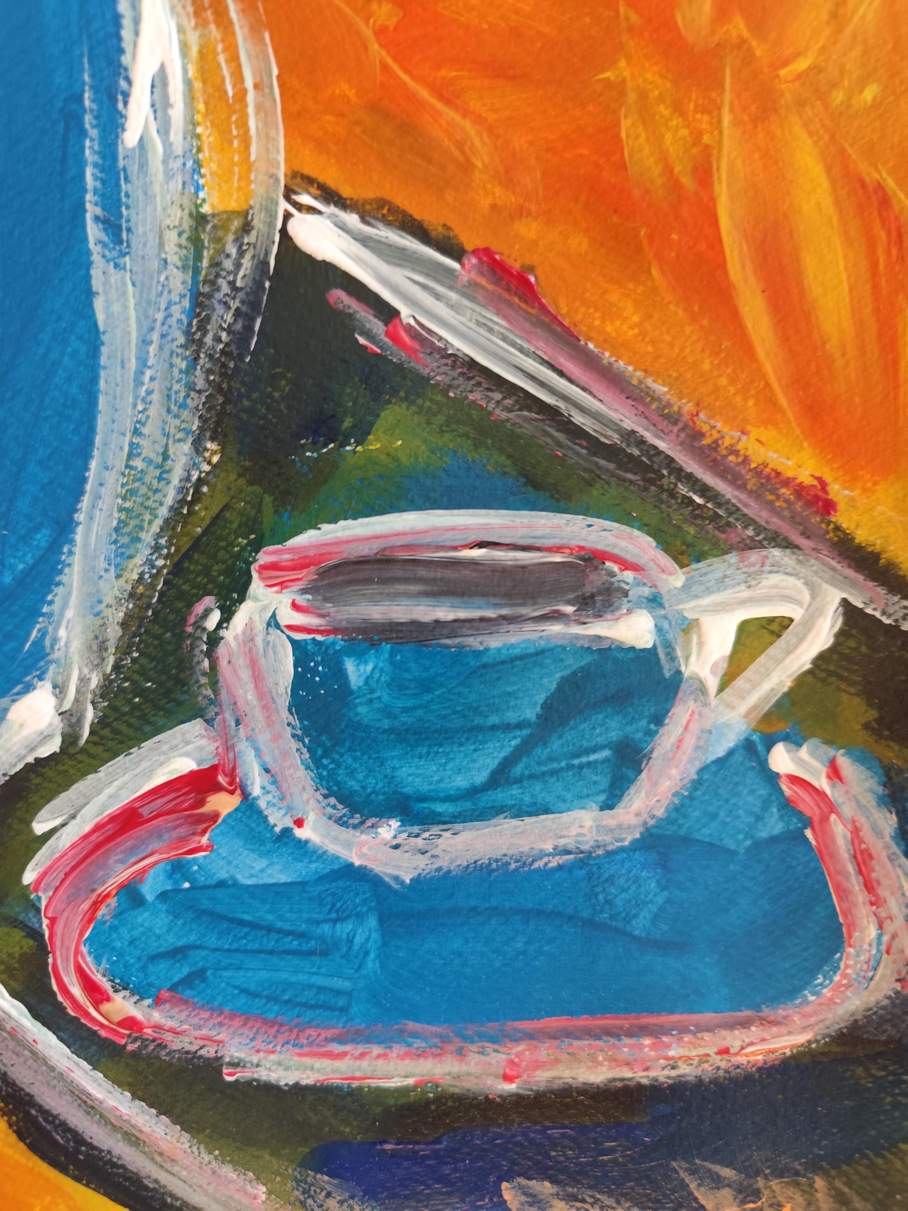 Contemporary still-life acrylic painting on paper 