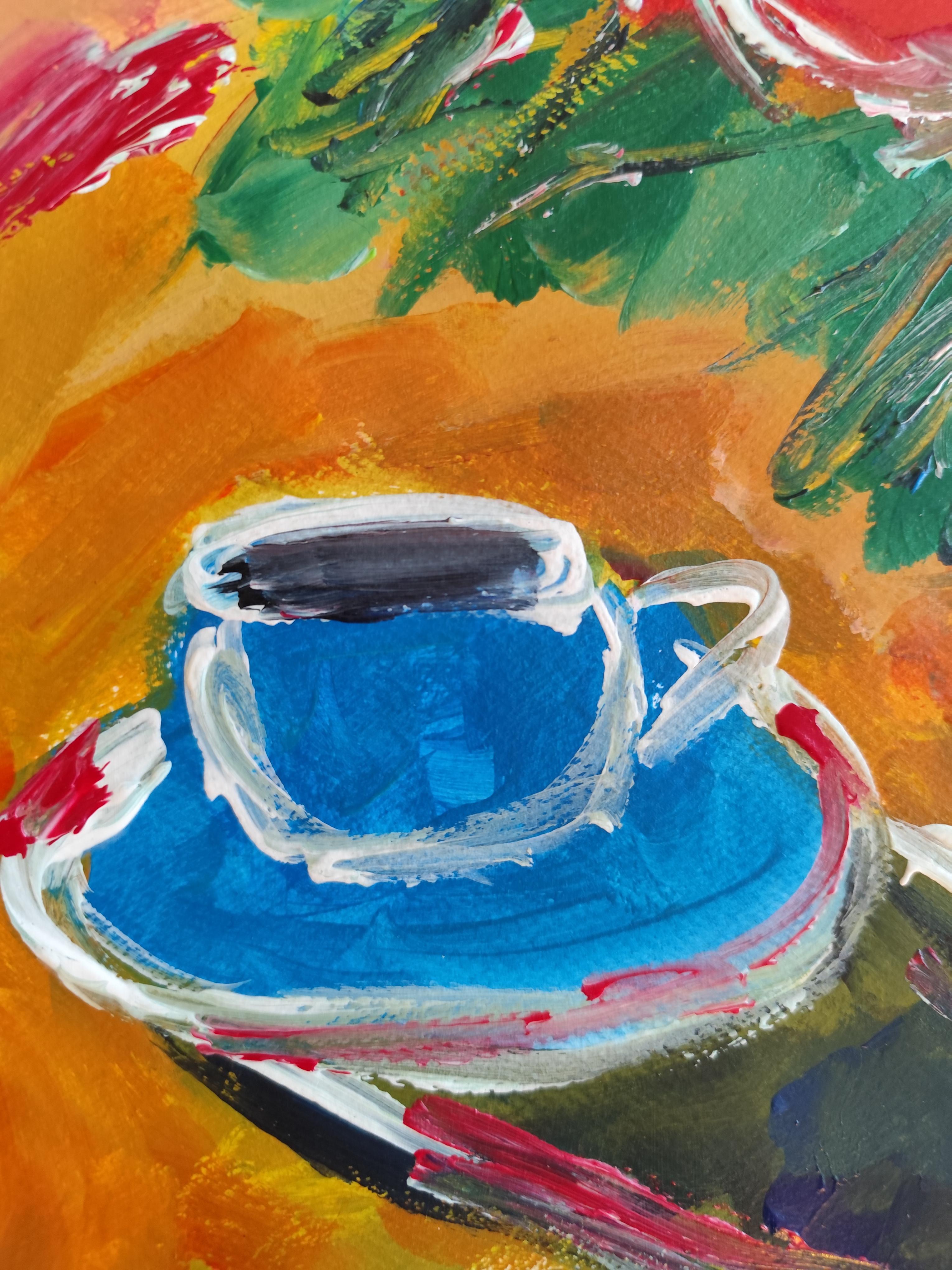 Contemporary still-life acrylic painting on paper 