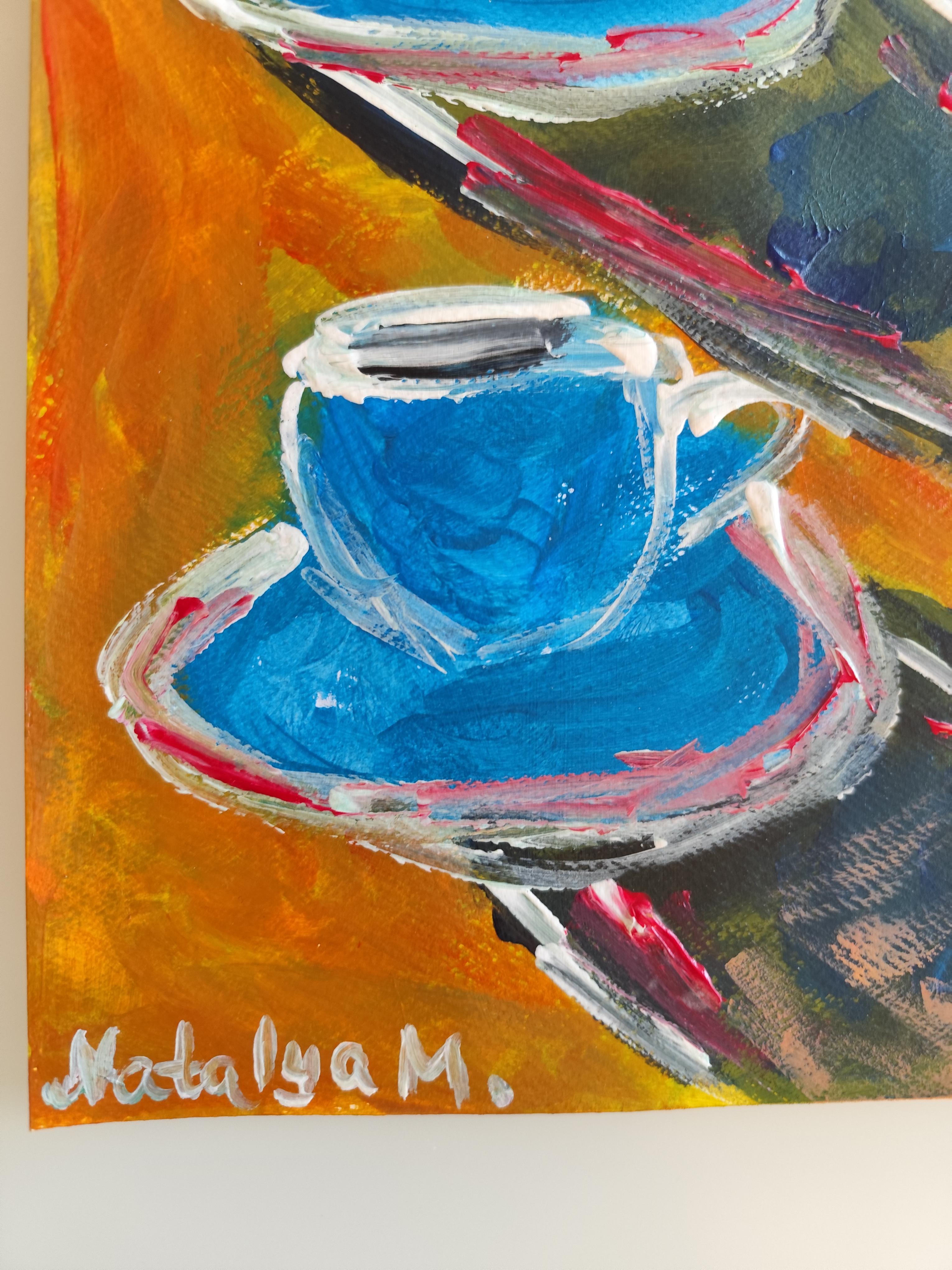 Contemporary still-life acrylic painting on paper 