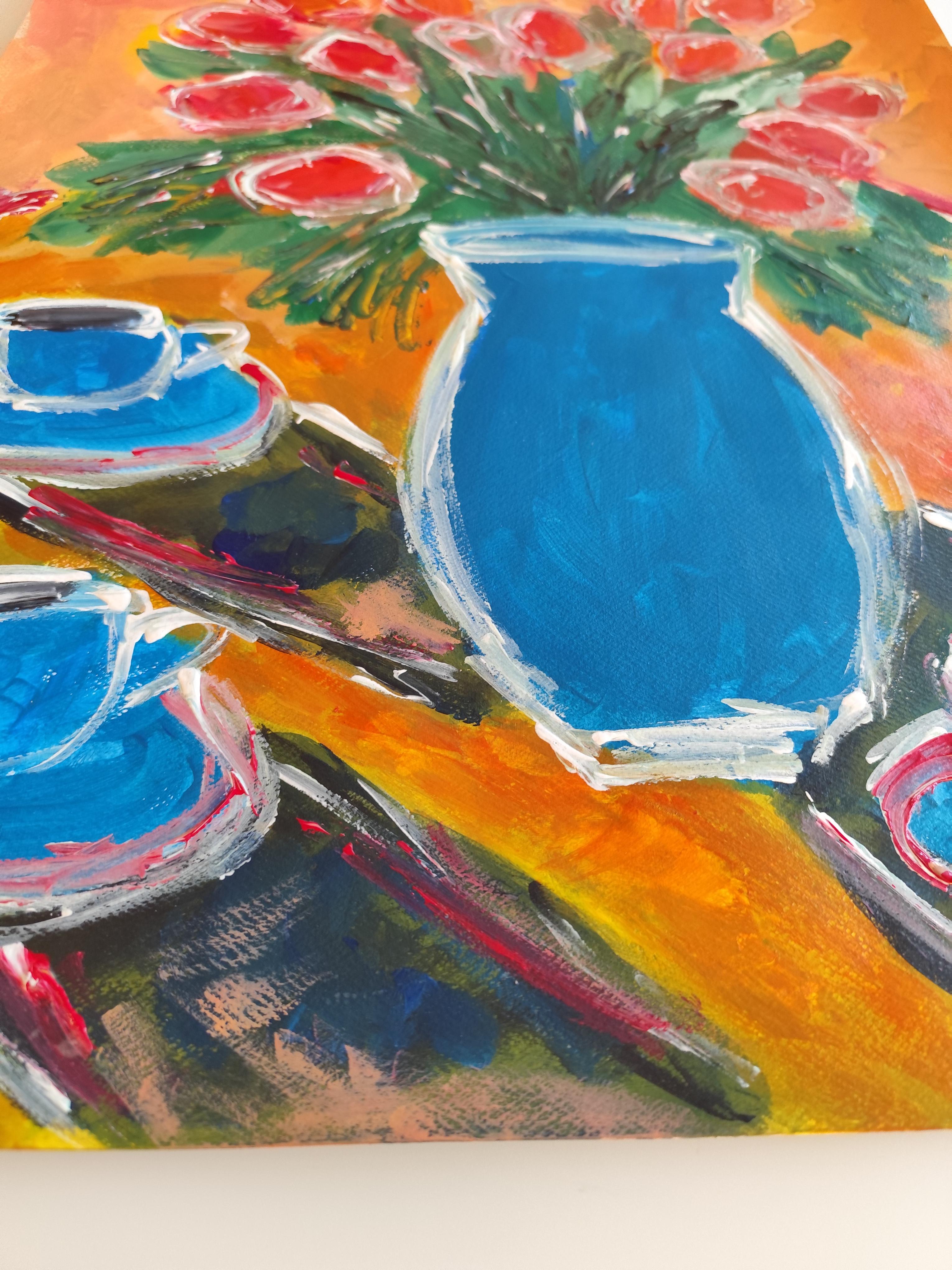 Contemporary still-life acrylic painting on paper 