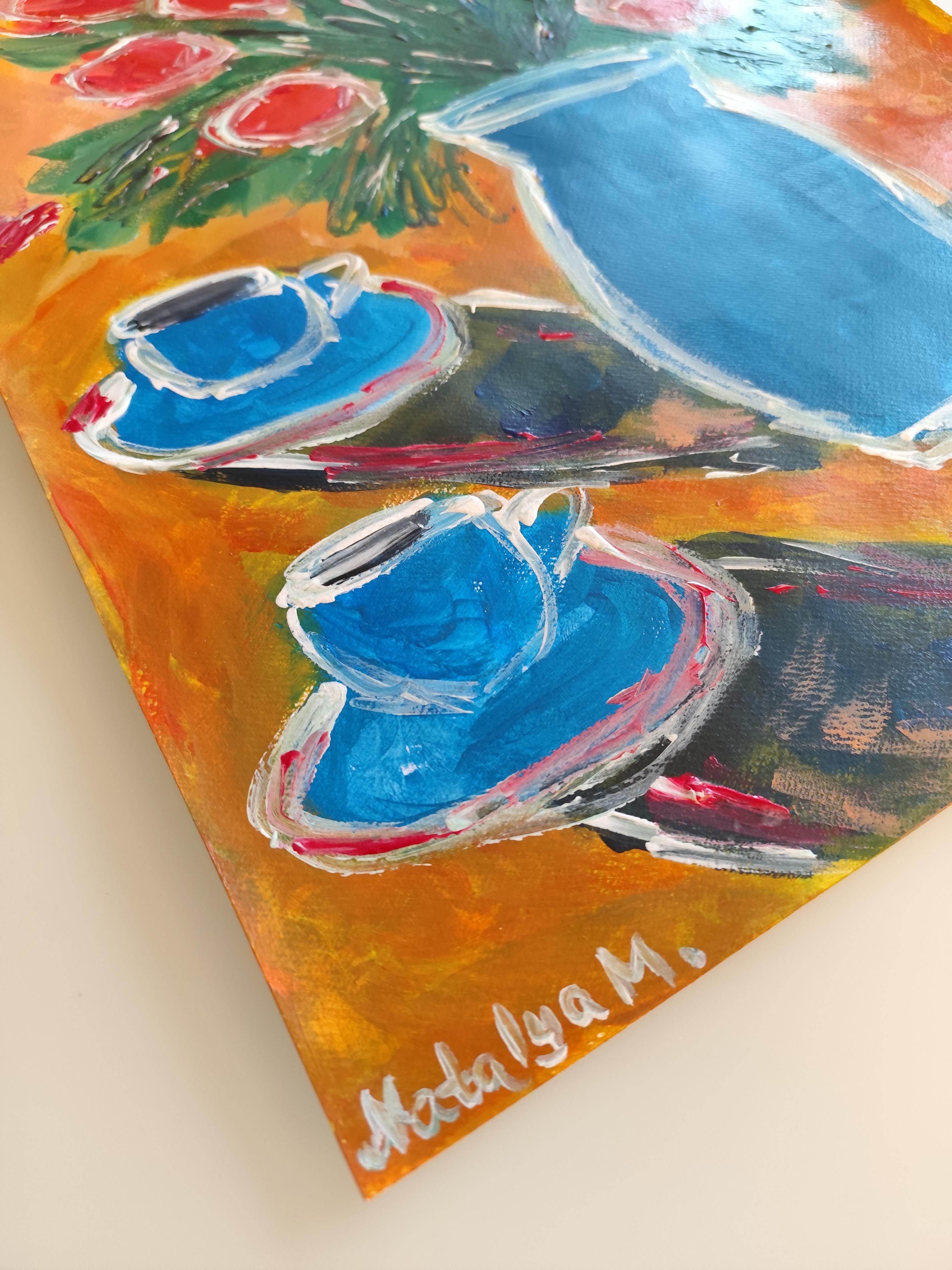 Contemporary still-life acrylic painting on paper 