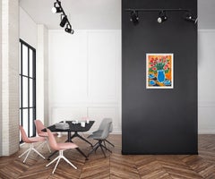 Contemporary still-life acrylic painting on paper " Morning coffee with tulips"