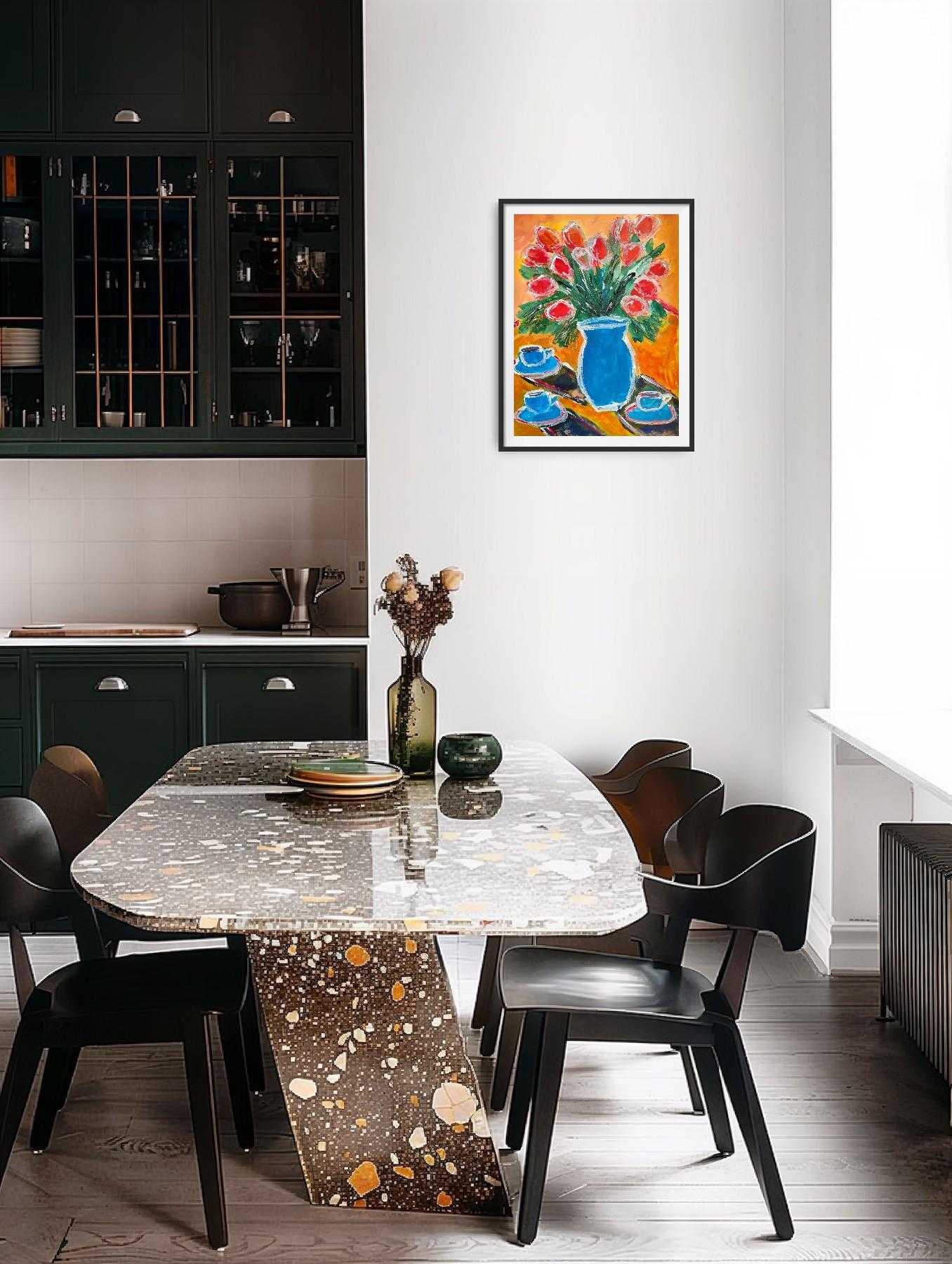 Contemporary still-life acrylic painting on paper 