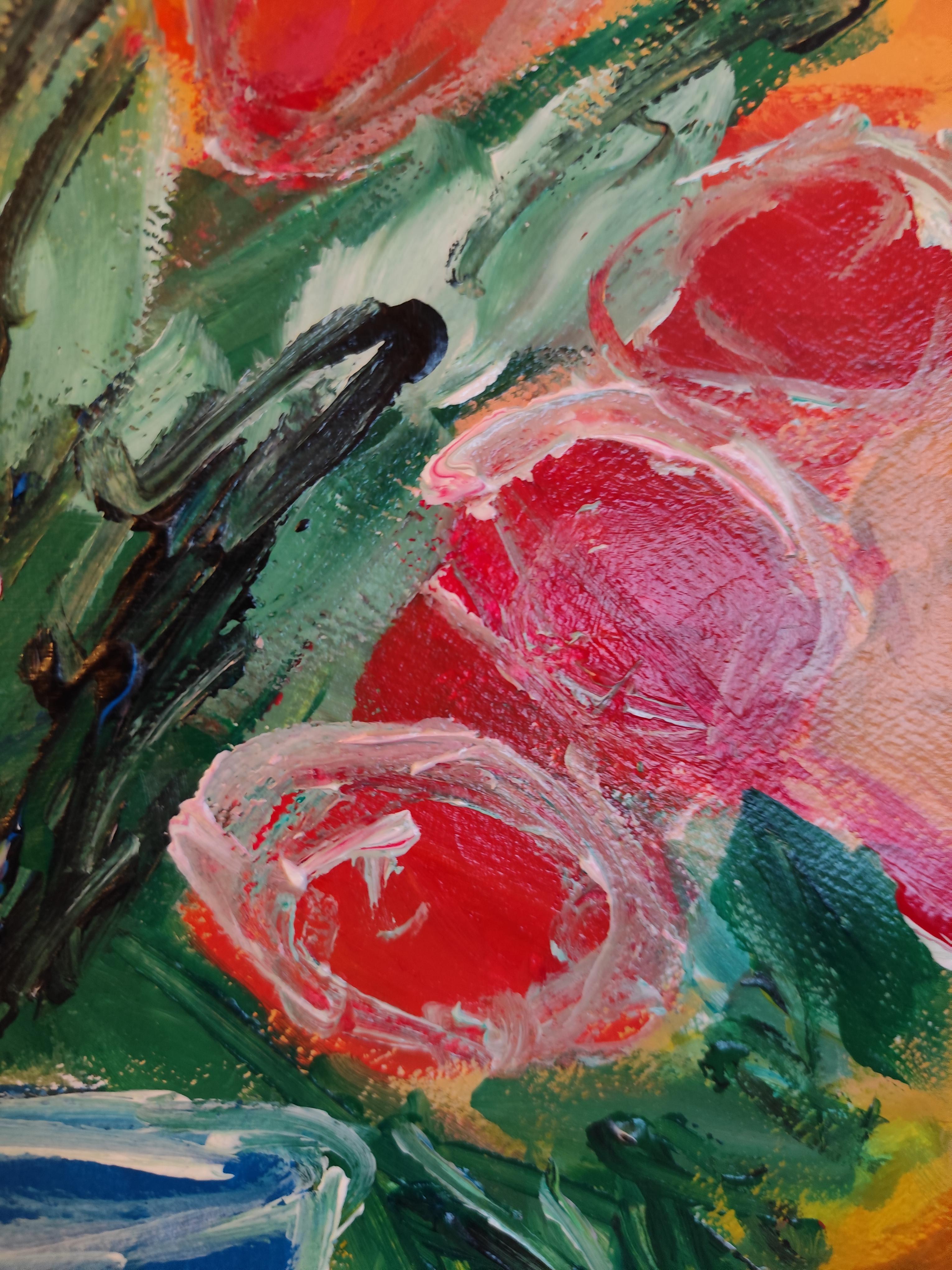 Contemporary still-life acrylic painting on paper 