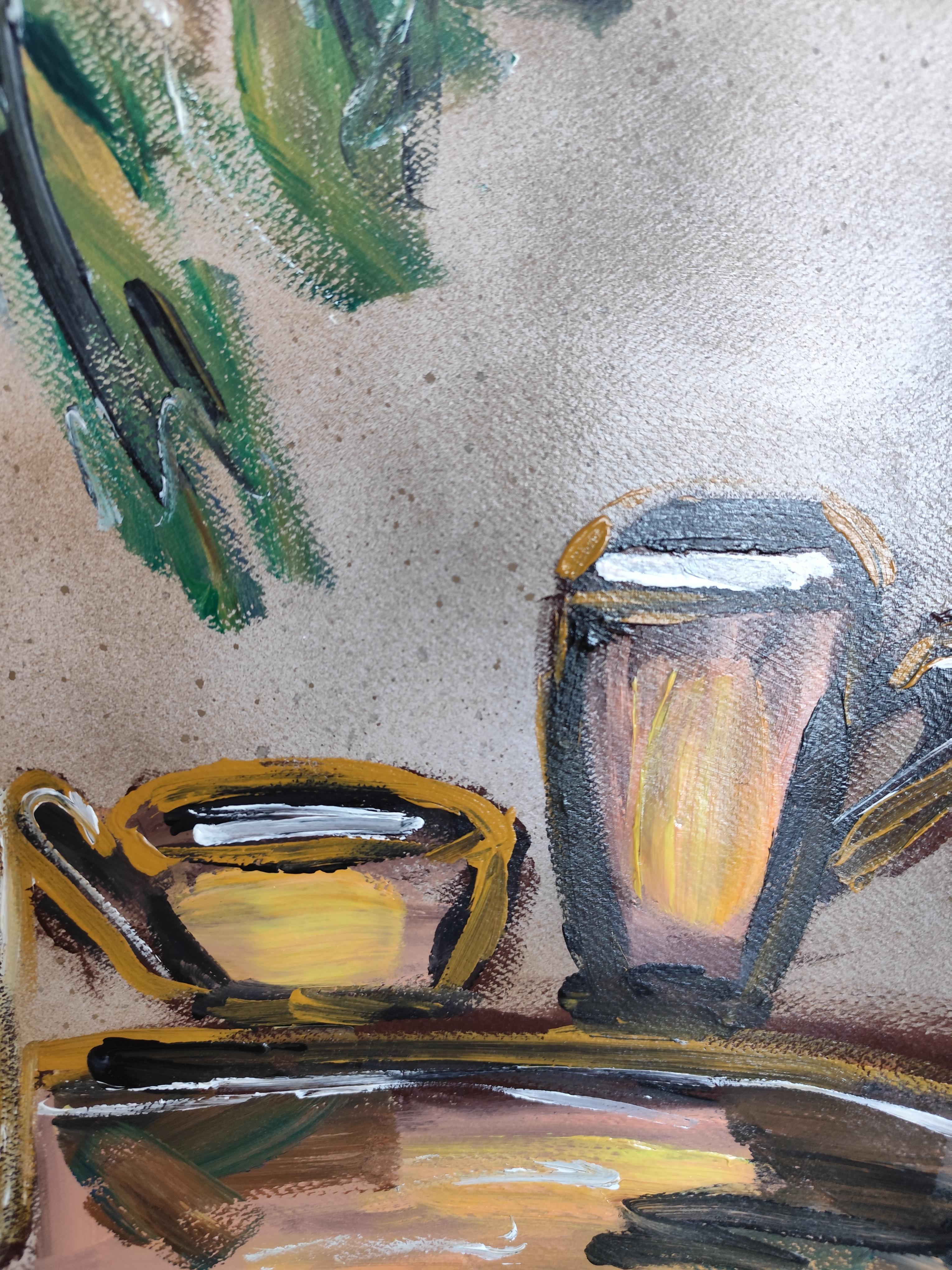Contemporary still-life acrylic painting on paper 