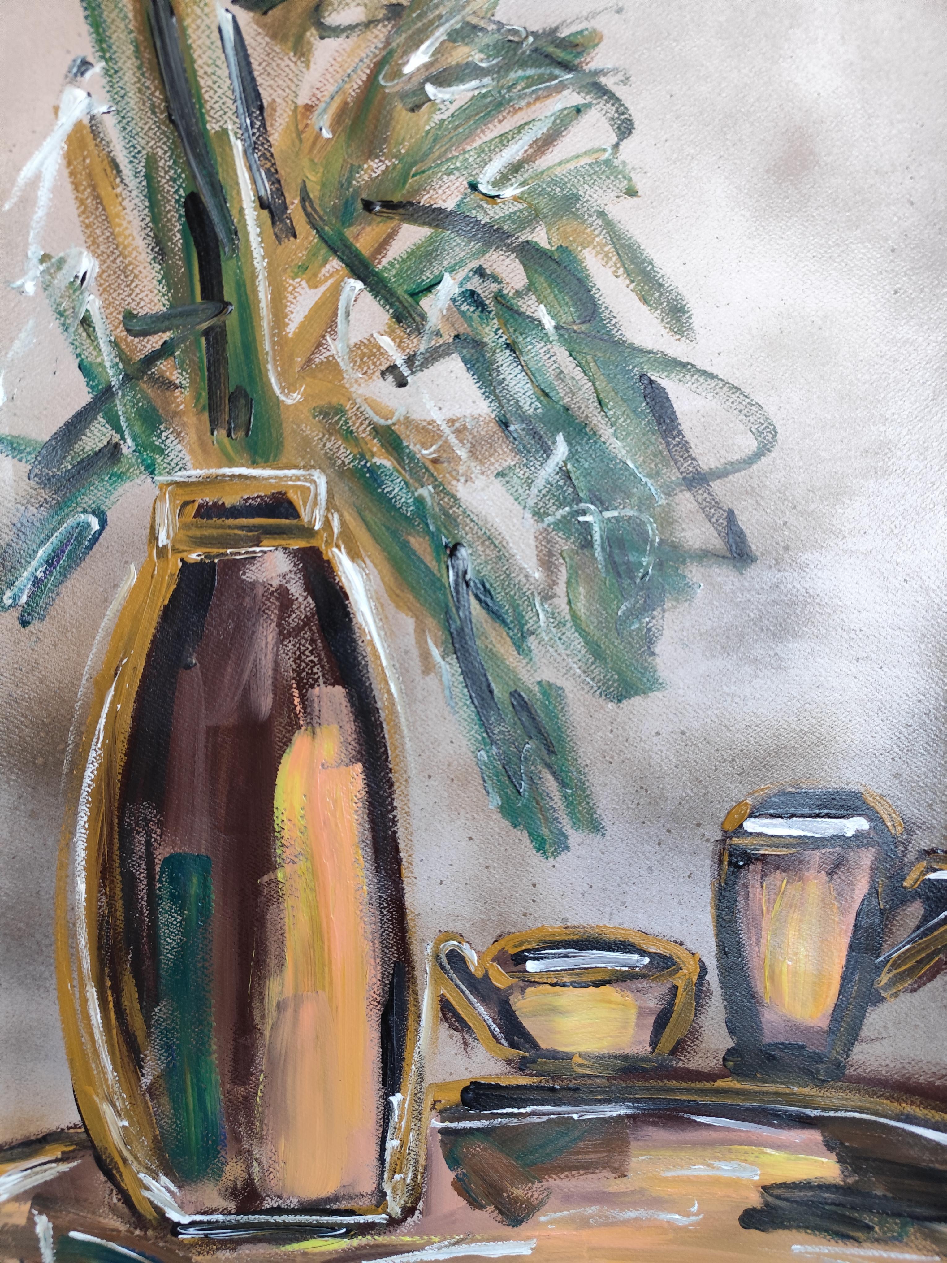 Contemporary still-life acrylic painting on paper 