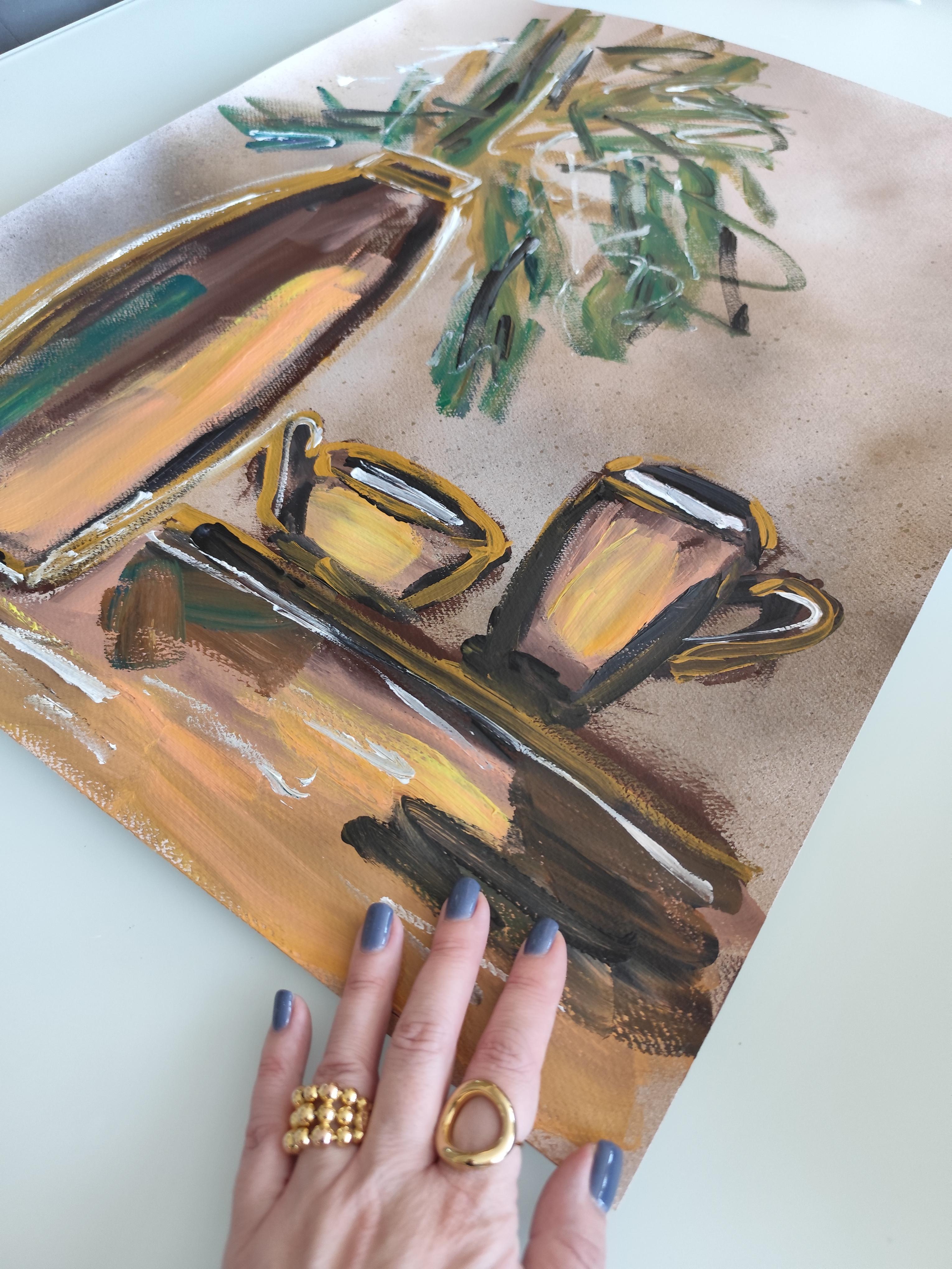 Contemporary still-life acrylic painting on paper 