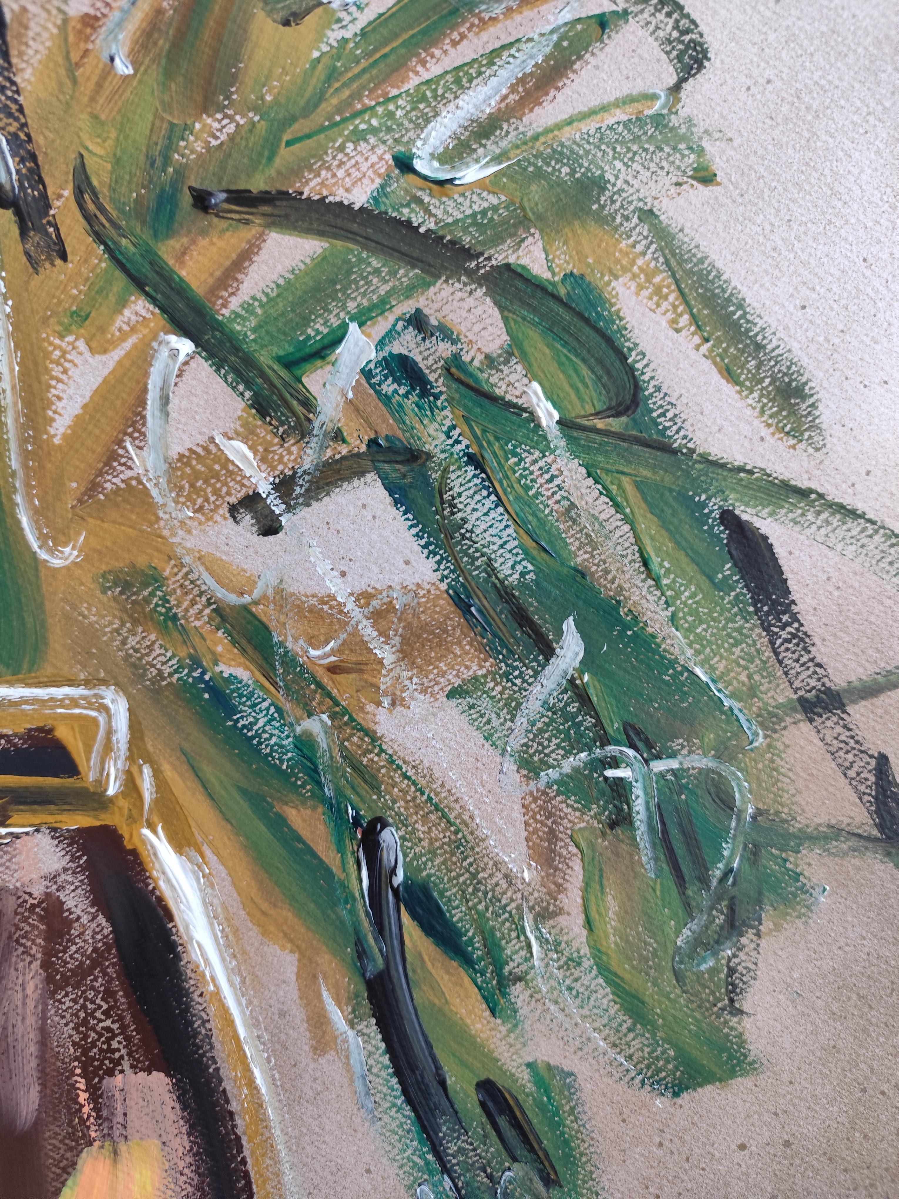 Contemporary still-life acrylic painting on paper 