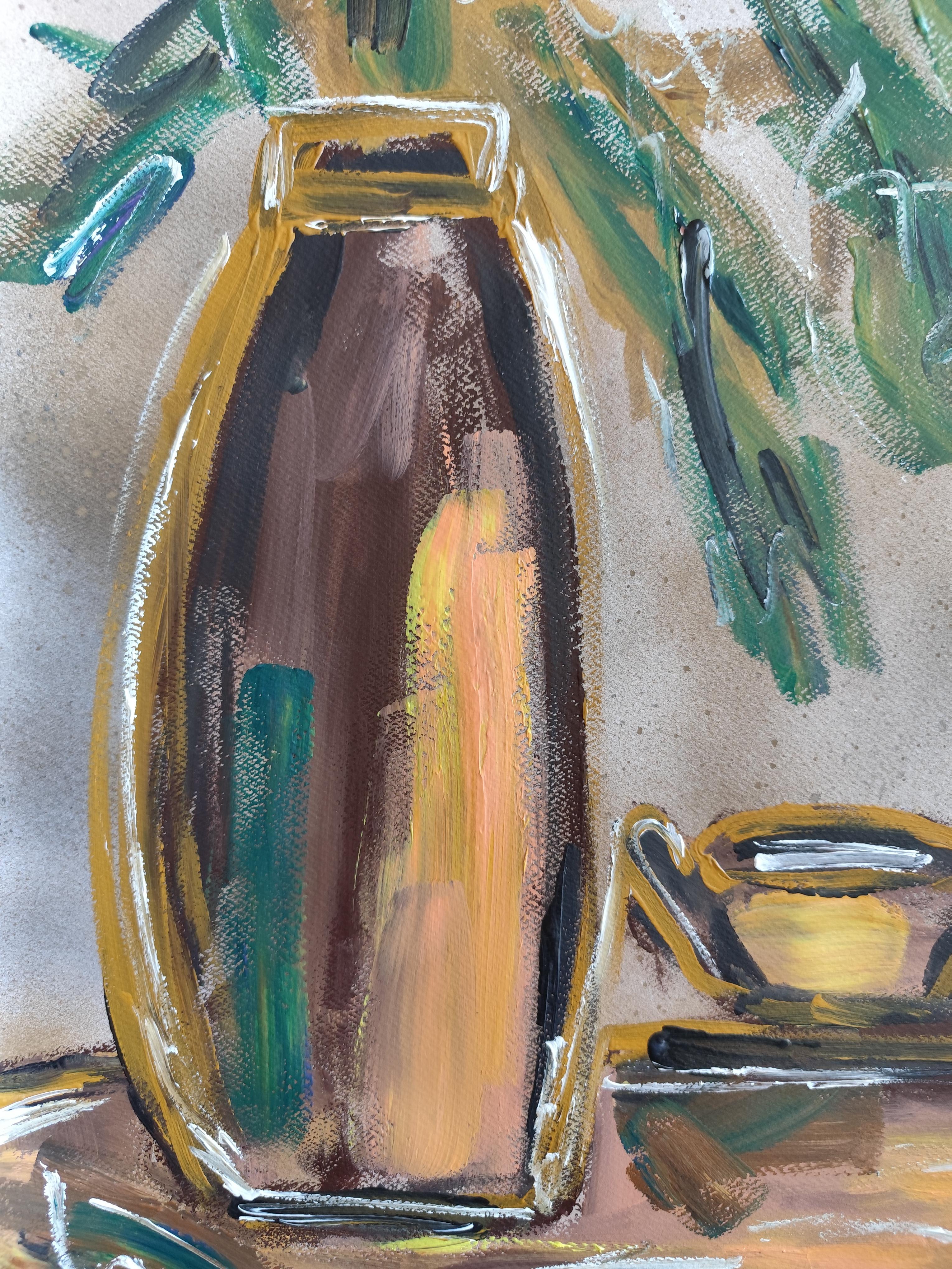 Contemporary still-life acrylic painting on paper 