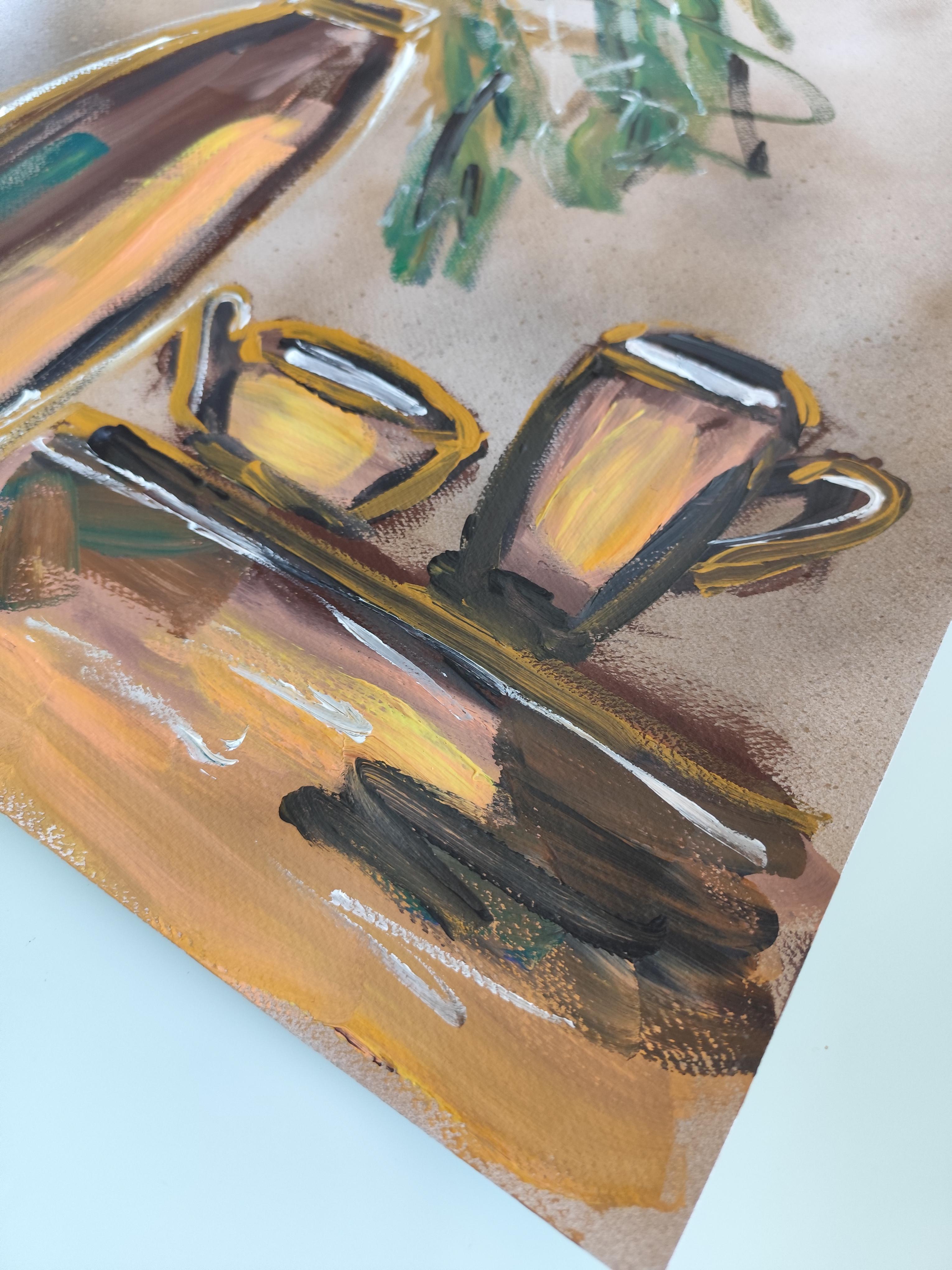 Contemporary still-life acrylic painting on paper 