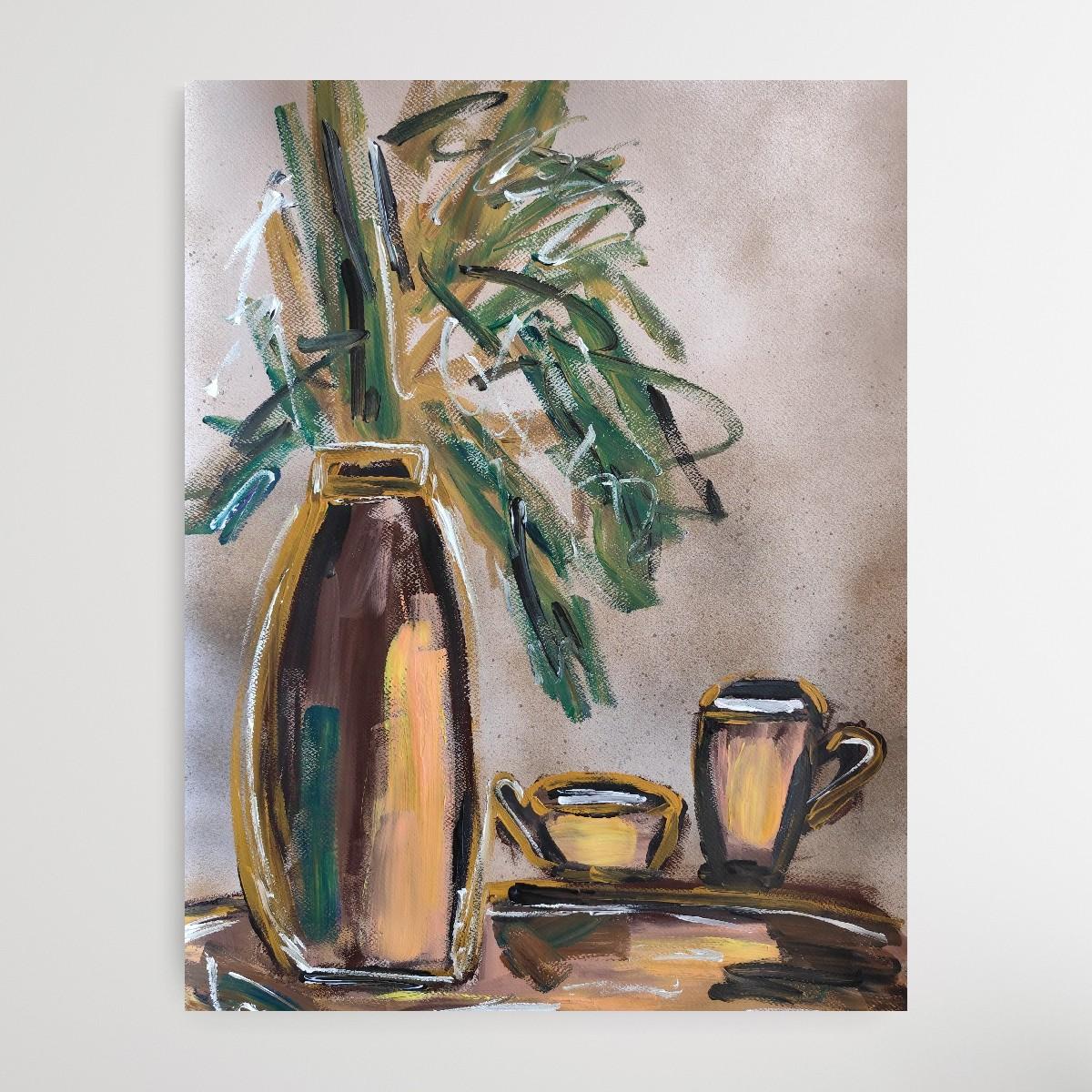Contemporary still-life acrylic painting on paper 