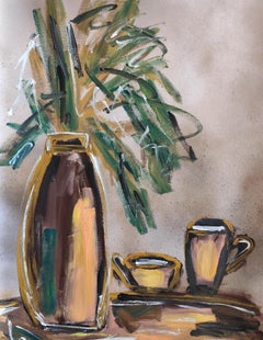 Contemporary still-life acrylic painting on paper "Serene morning escape"