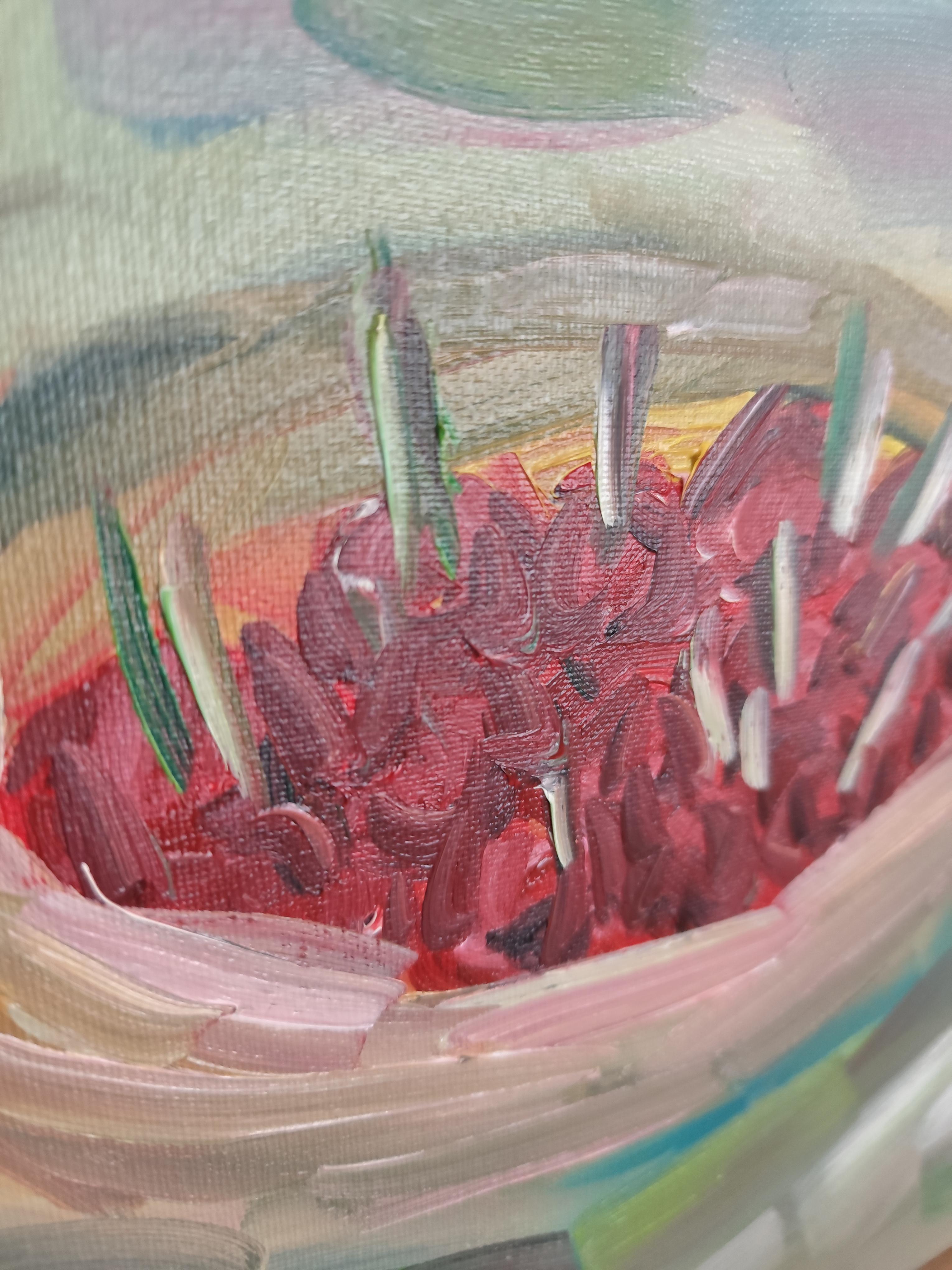 Natura morta contemporanea impressionista di frutta floreale dipinta ad olio su tela in vendita 14