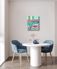 Contemporary still-life impressionist floral fruits oil painting on canvas