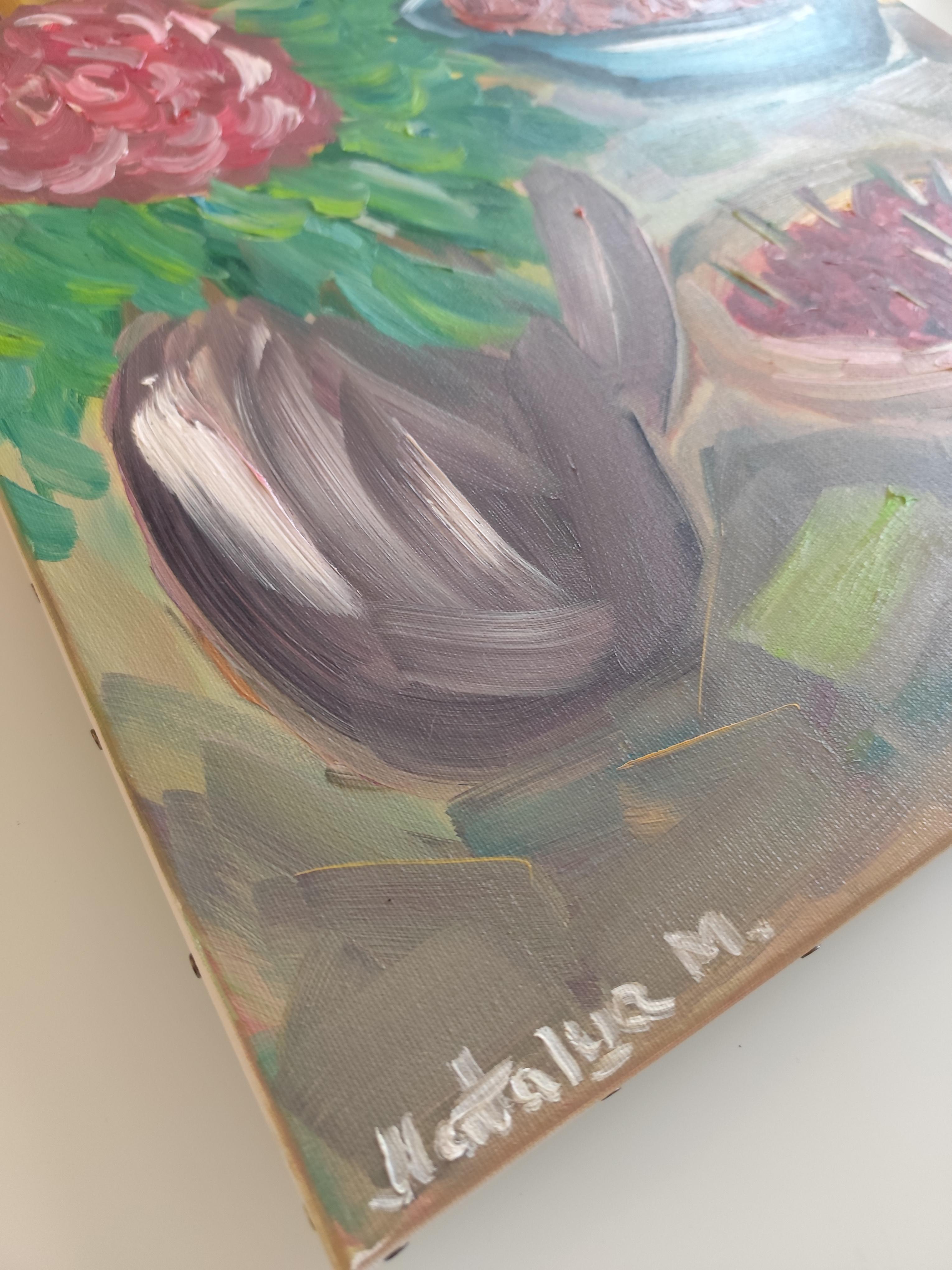Natura morta contemporanea impressionista di frutta floreale dipinta ad olio su tela in vendita 4