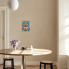 Contemporary vivid expressive figurative dog's portrait on paper "Goofy eyes"