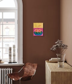 Contemporary vivid still-life fruit painting on canvas "Oranges and avocado"