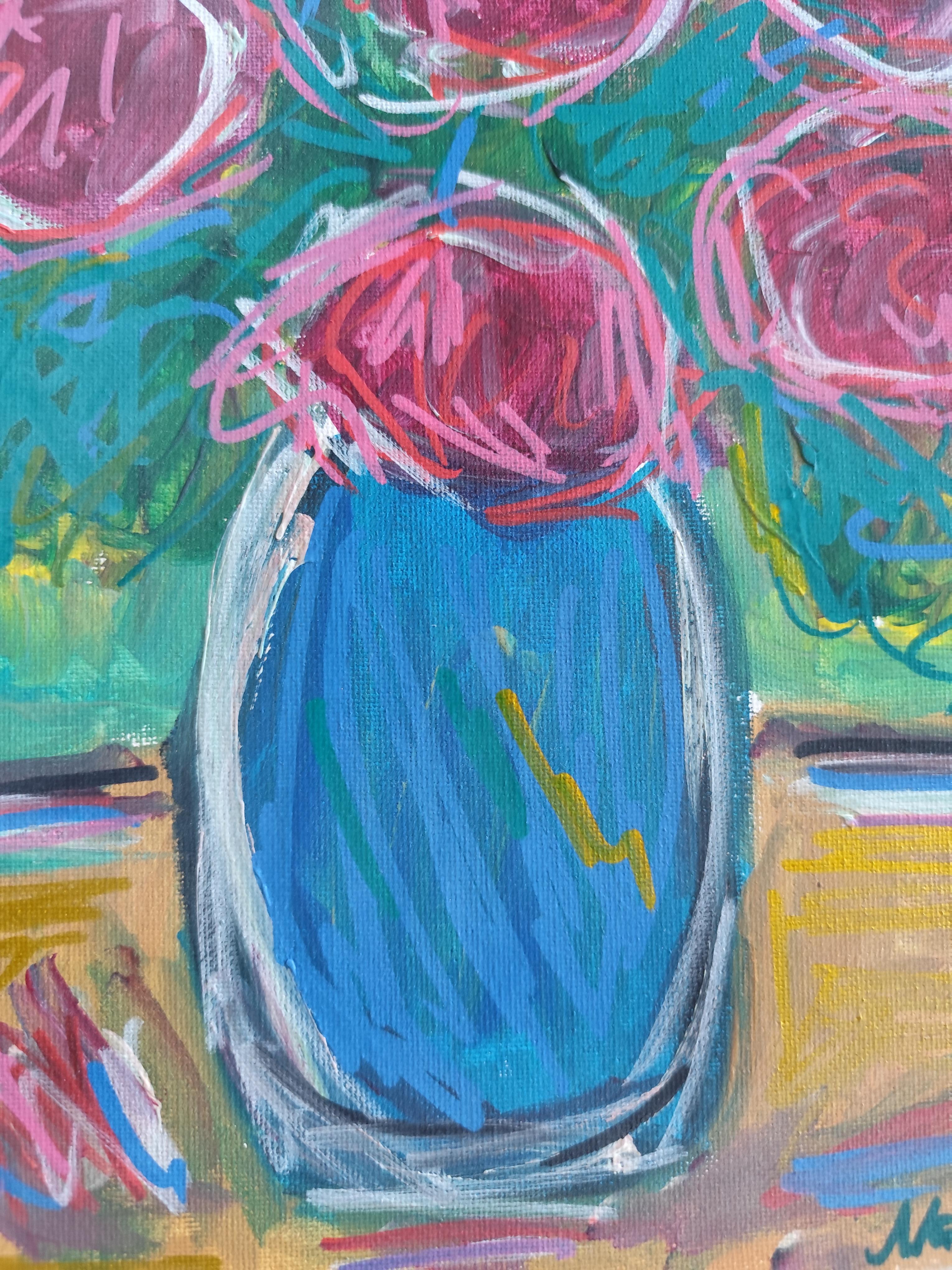 Contemporaryabstract expressionist floral painting  on canvas 