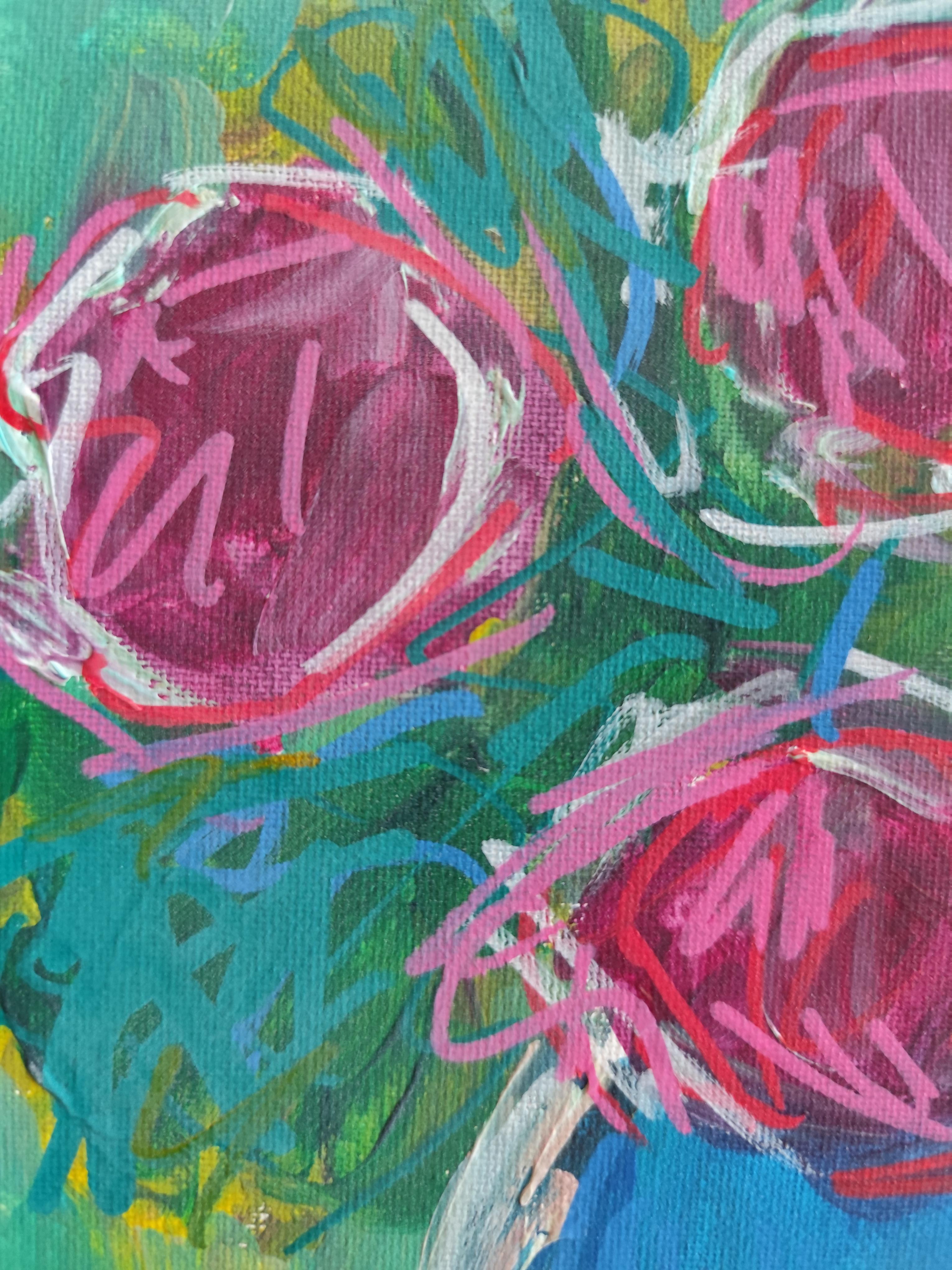 Contemporaryabstract expressionist floral painting  on canvas 