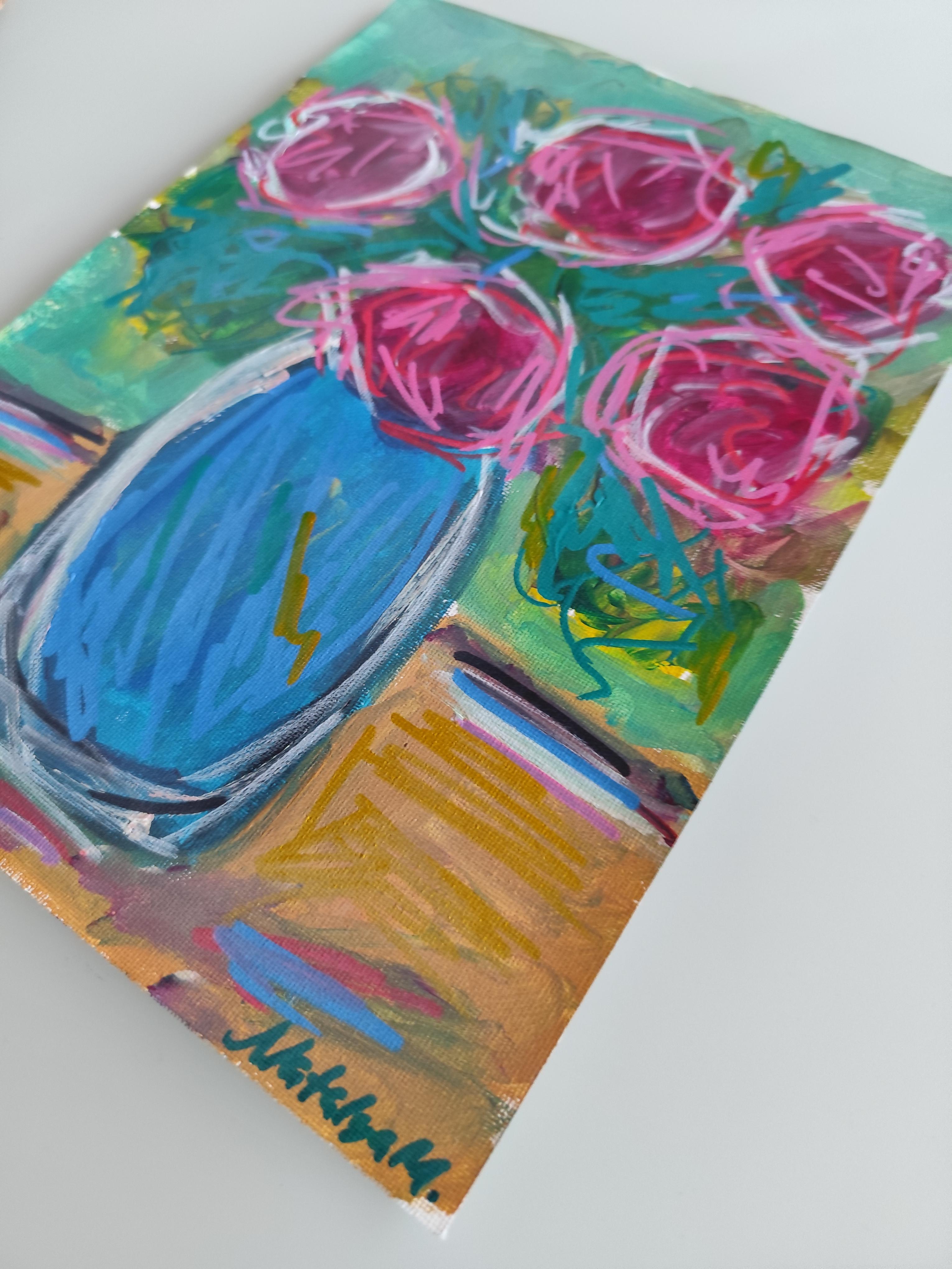 Contemporaryabstract expressionist floral painting  on canvas 