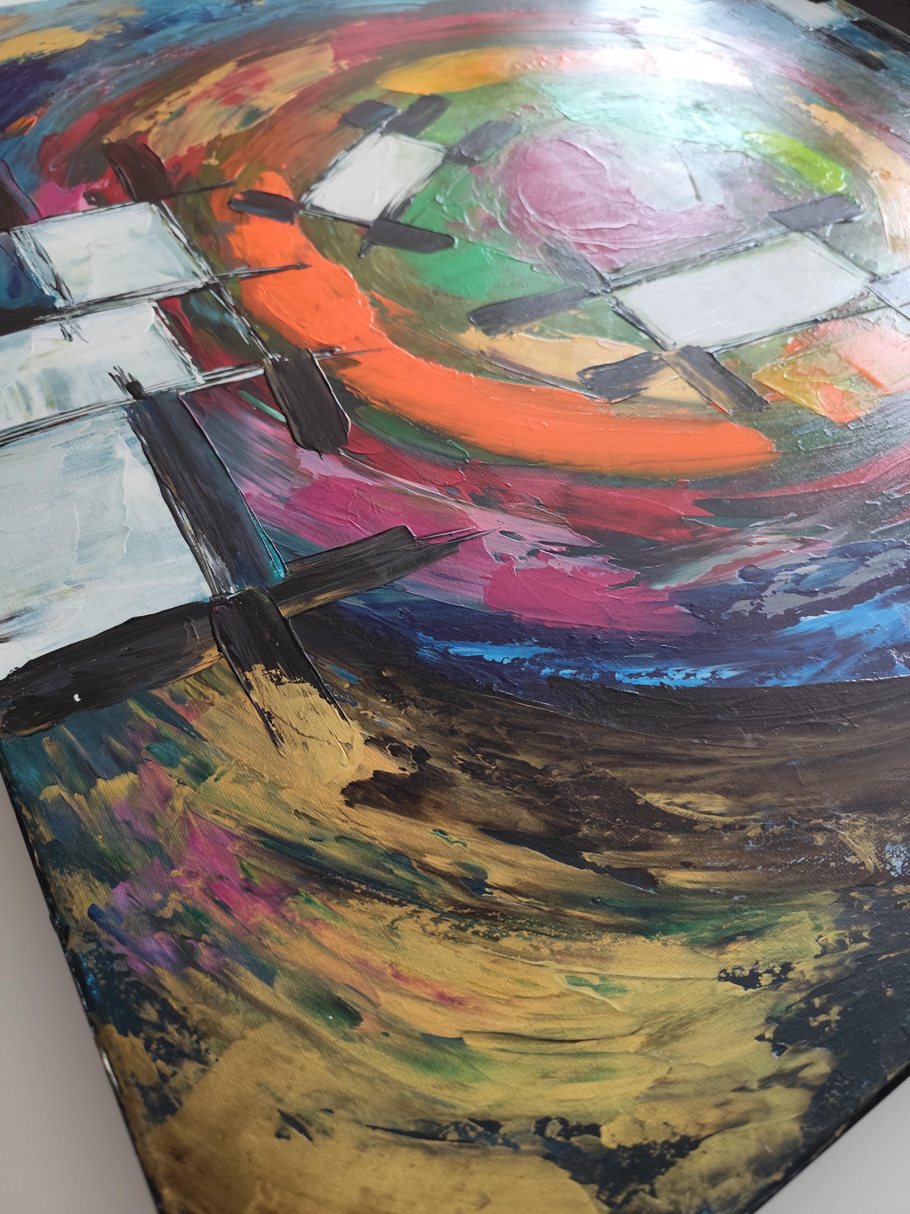 Pintura acrílica abstracta expresiva contemporánea de gran tamaño sobre lienzo 