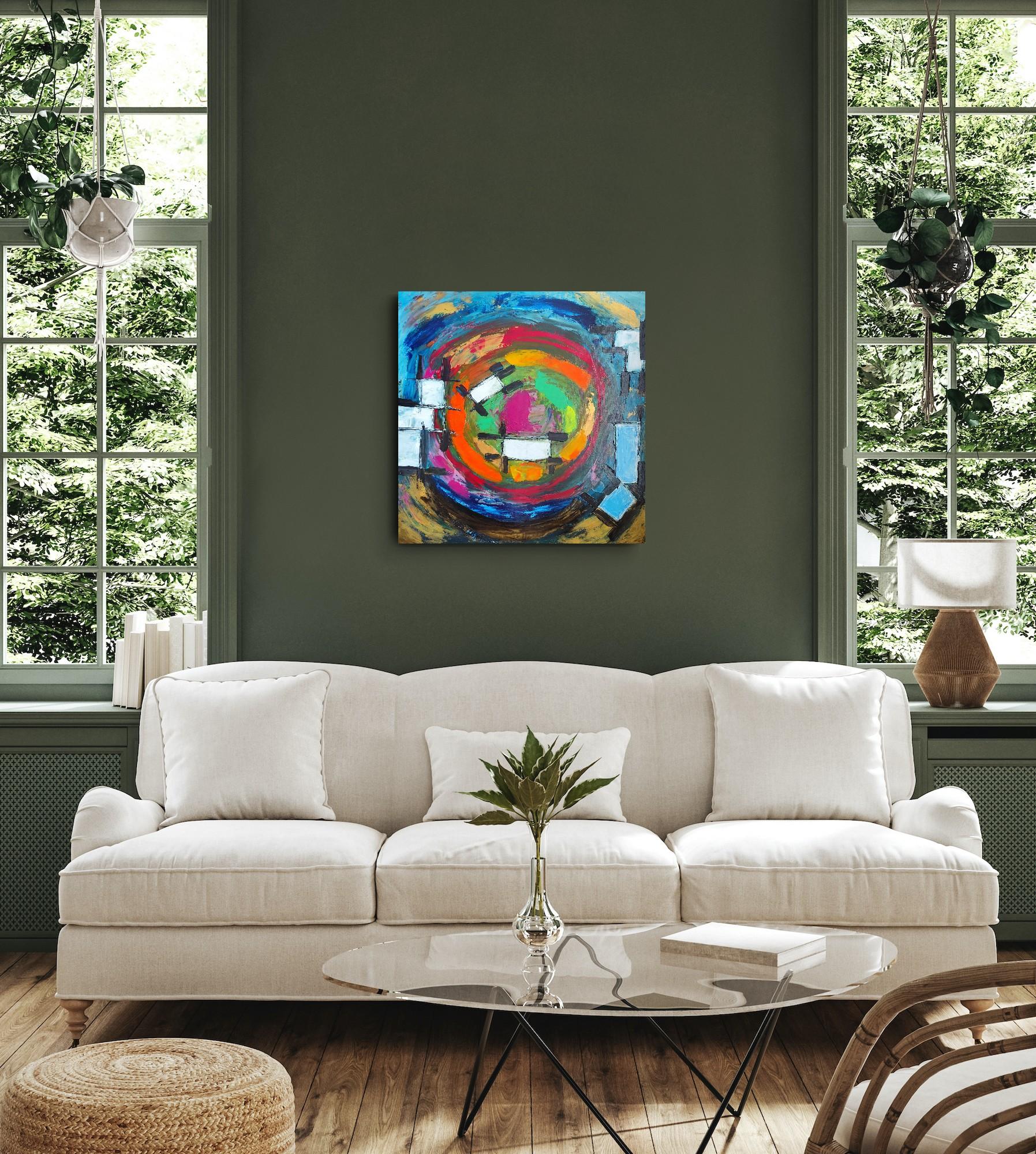 Pintura acrílica abstracta expresiva contemporánea de gran tamaño sobre lienzo 