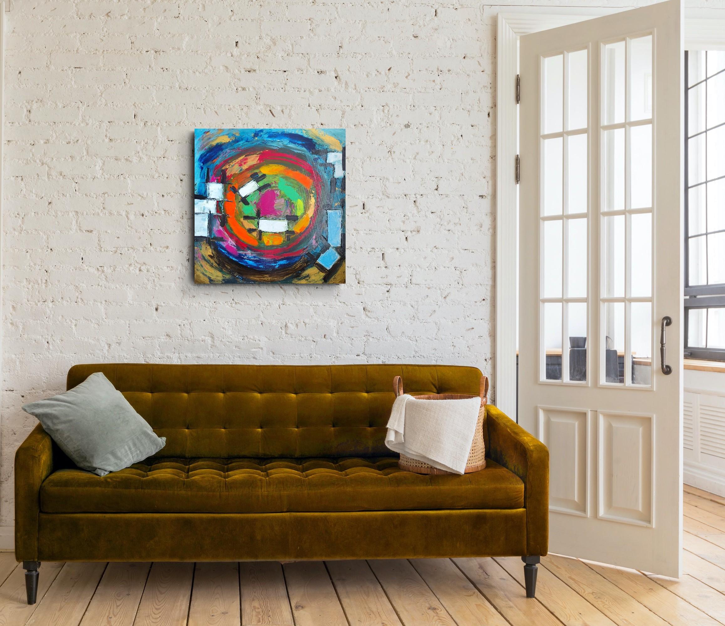 Pintura acrílica abstracta expresiva contemporánea de gran tamaño sobre lienzo 
