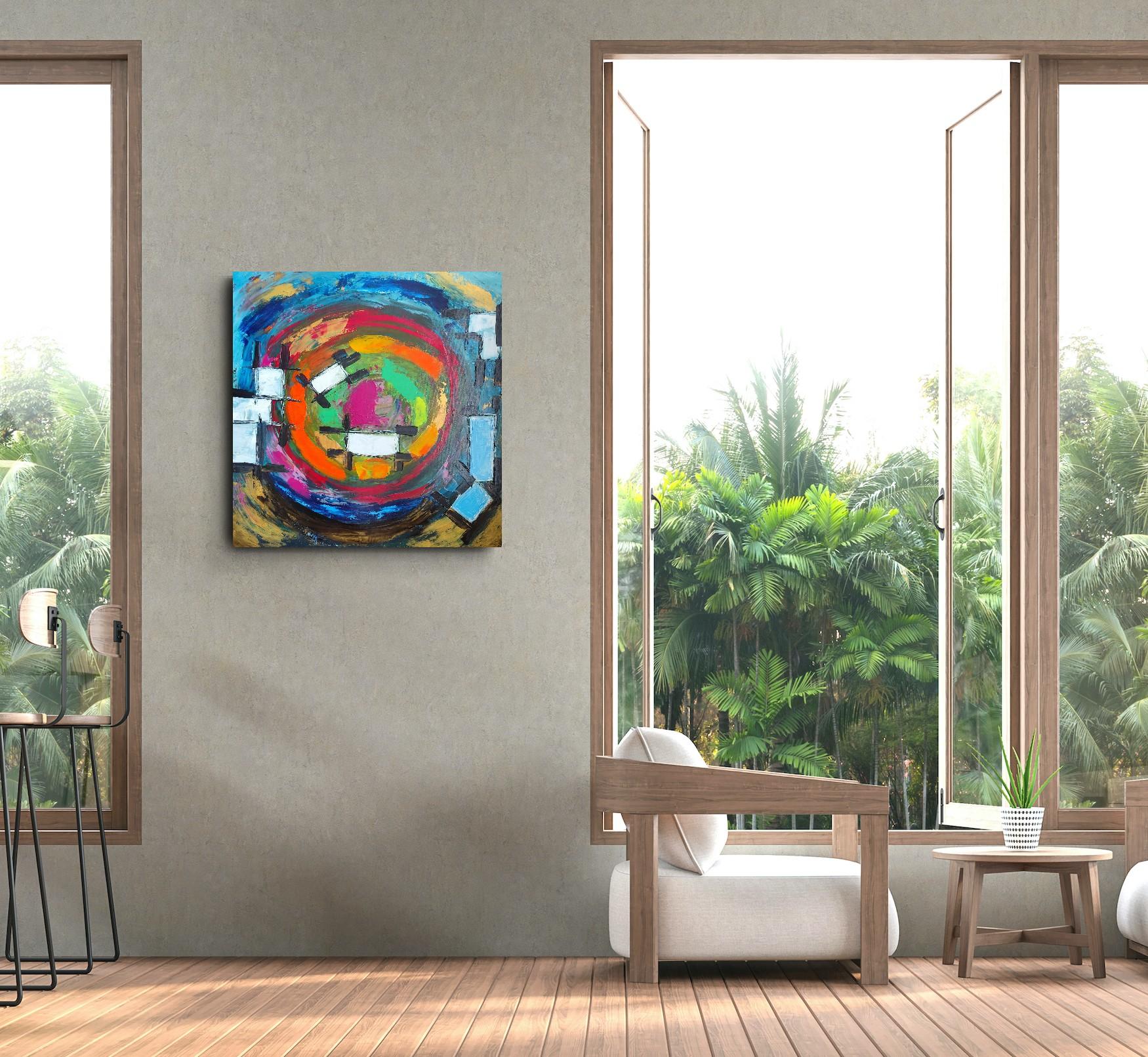 Pintura acrílica abstracta expresiva contemporánea de gran tamaño sobre lienzo 