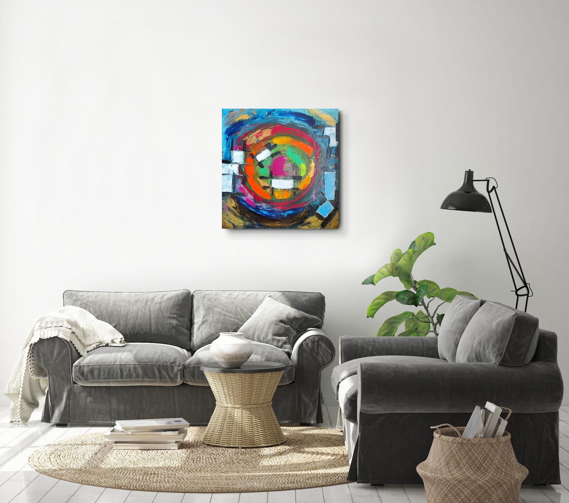 Pintura acrílica abstracta expresiva contemporánea de gran tamaño sobre lienzo 
