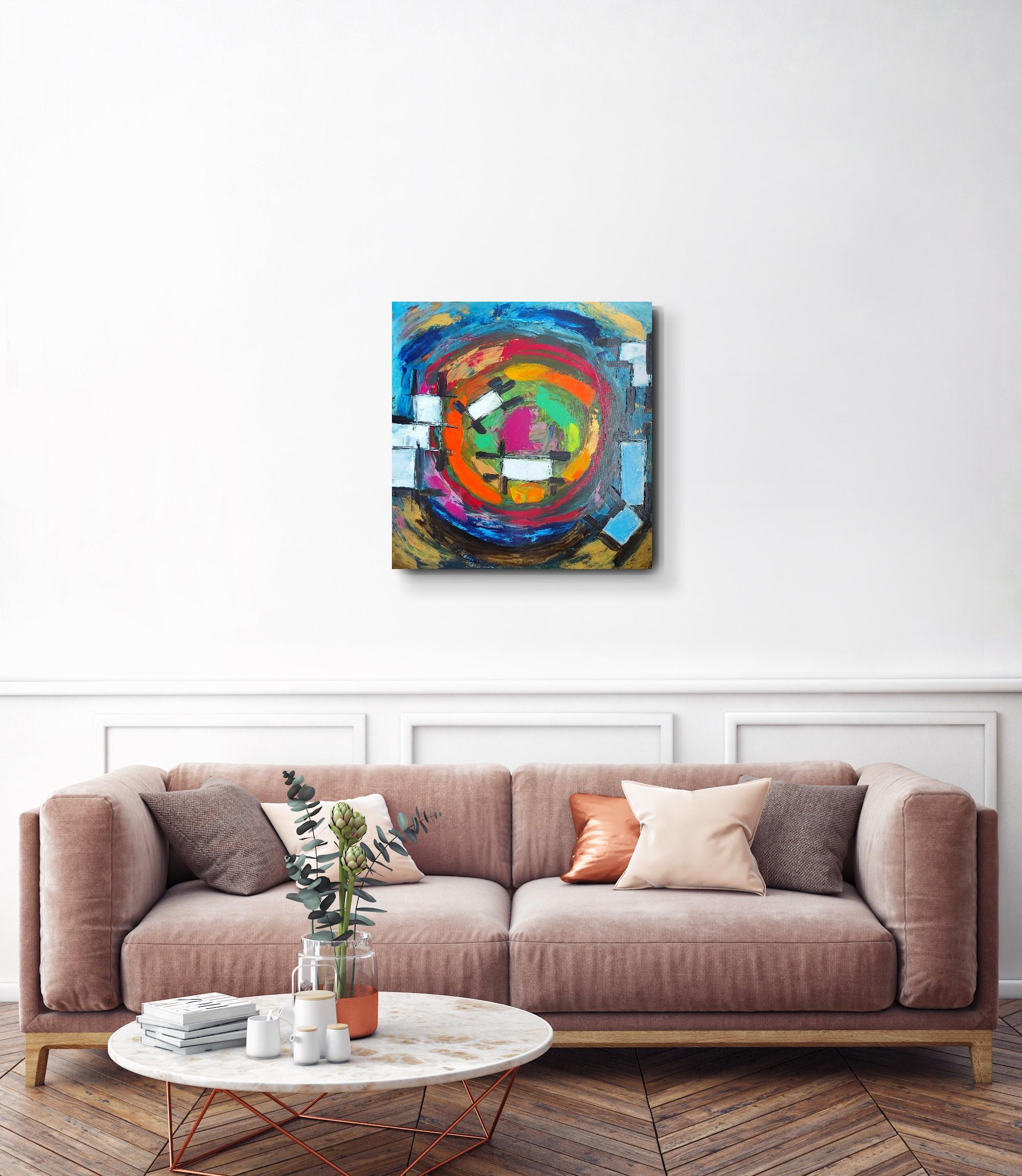 Pintura acrílica abstracta expresiva contemporánea de gran tamaño sobre lienzo 