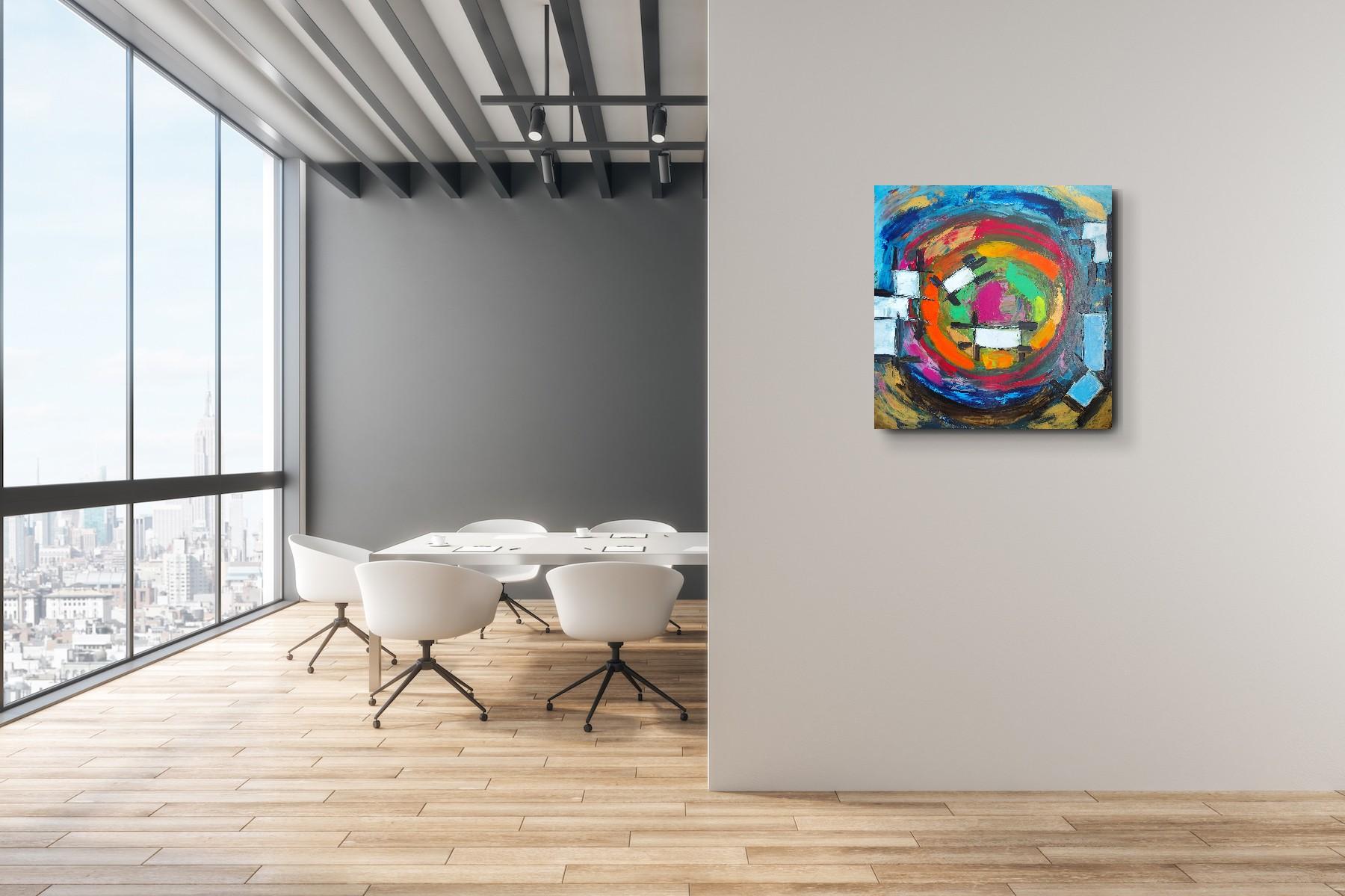 Pintura acrílica abstracta expresiva contemporánea de gran tamaño sobre lienzo 