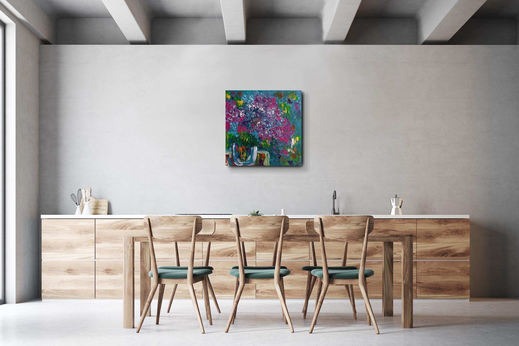 In this abstract floral artwork I experience the world of spring flowers through the bright colors of a spring period.

While painting, I sought to capture the beauty of blooming lilacs which are full of different colors.

In my art practice I love