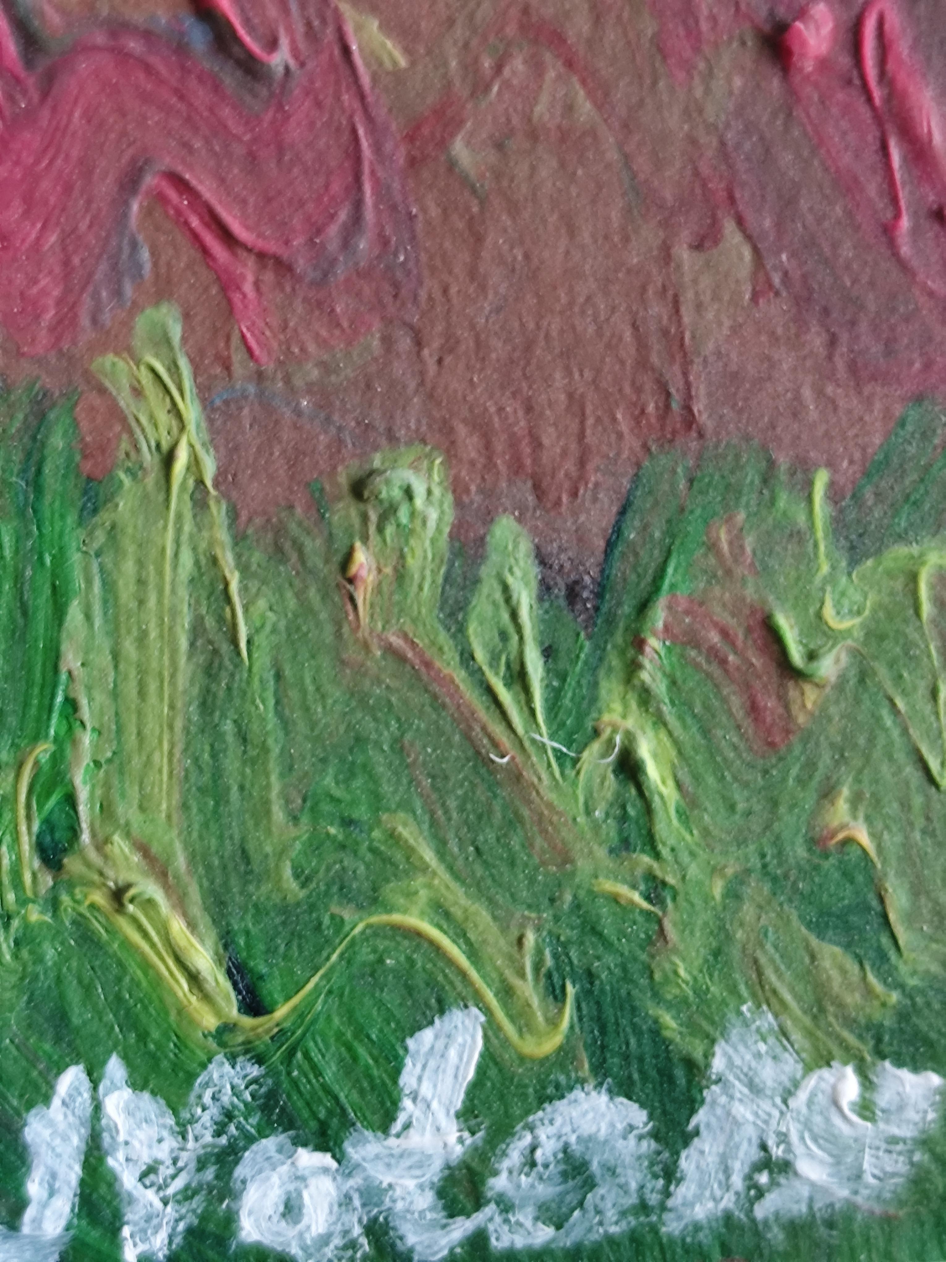 Pequeño cuadro contemporáneo al óleo impresionista abstracto al borde del mar sobre papel en venta 15