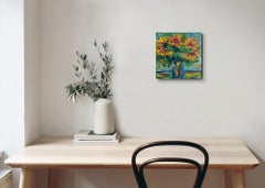 Expressive impressionist floral acrylic painting on canvas "Sunny sunflowers"