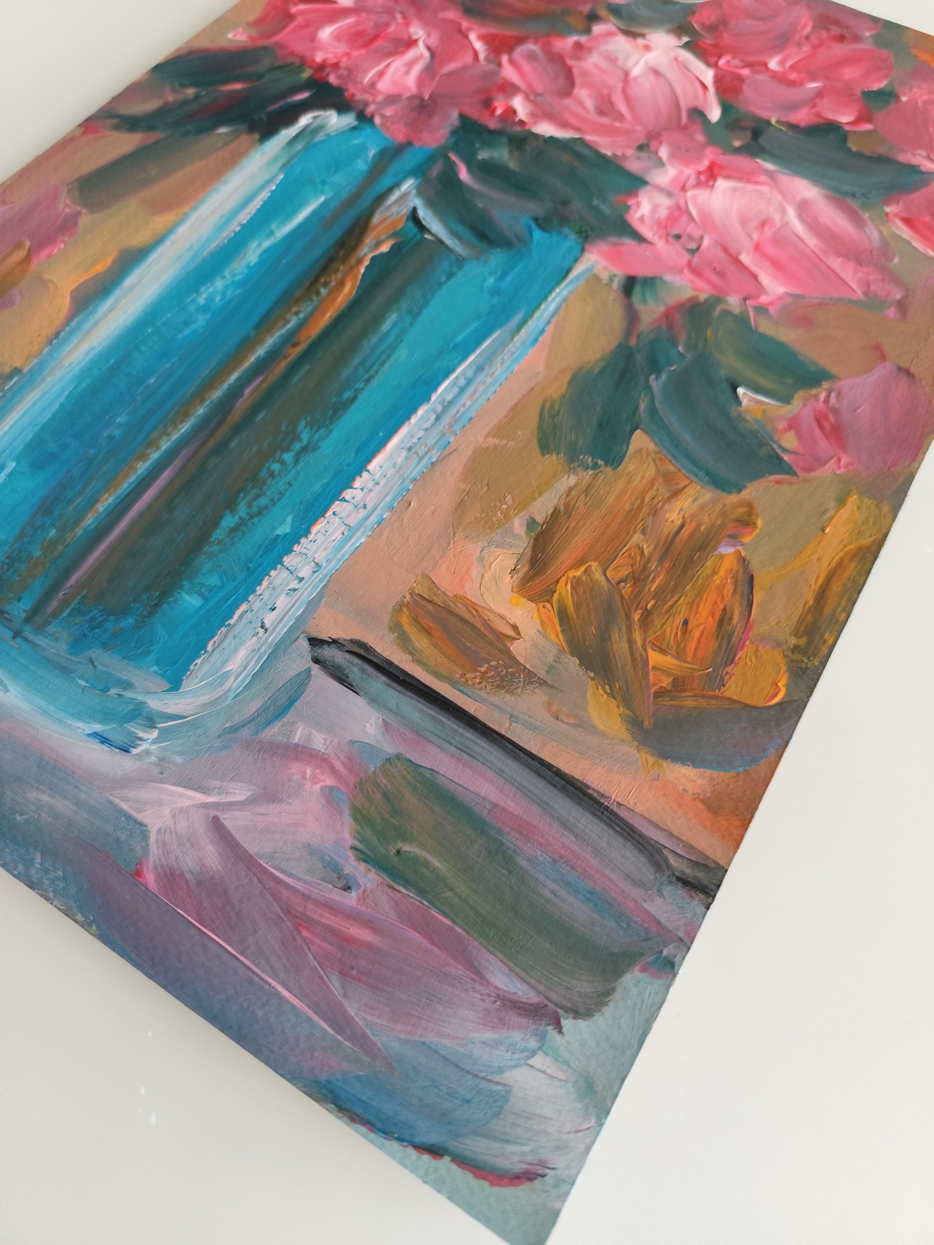 Pittura acrilica floreale impressionista su carta 