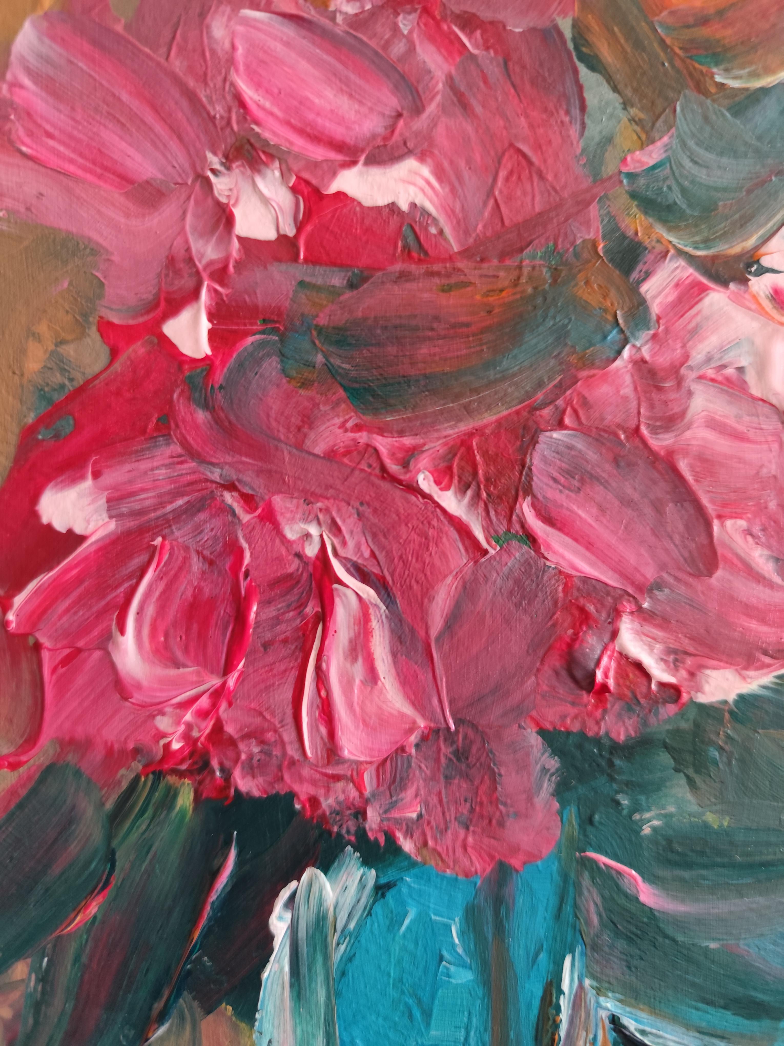 Pittura acrilica floreale impressionista su carta 