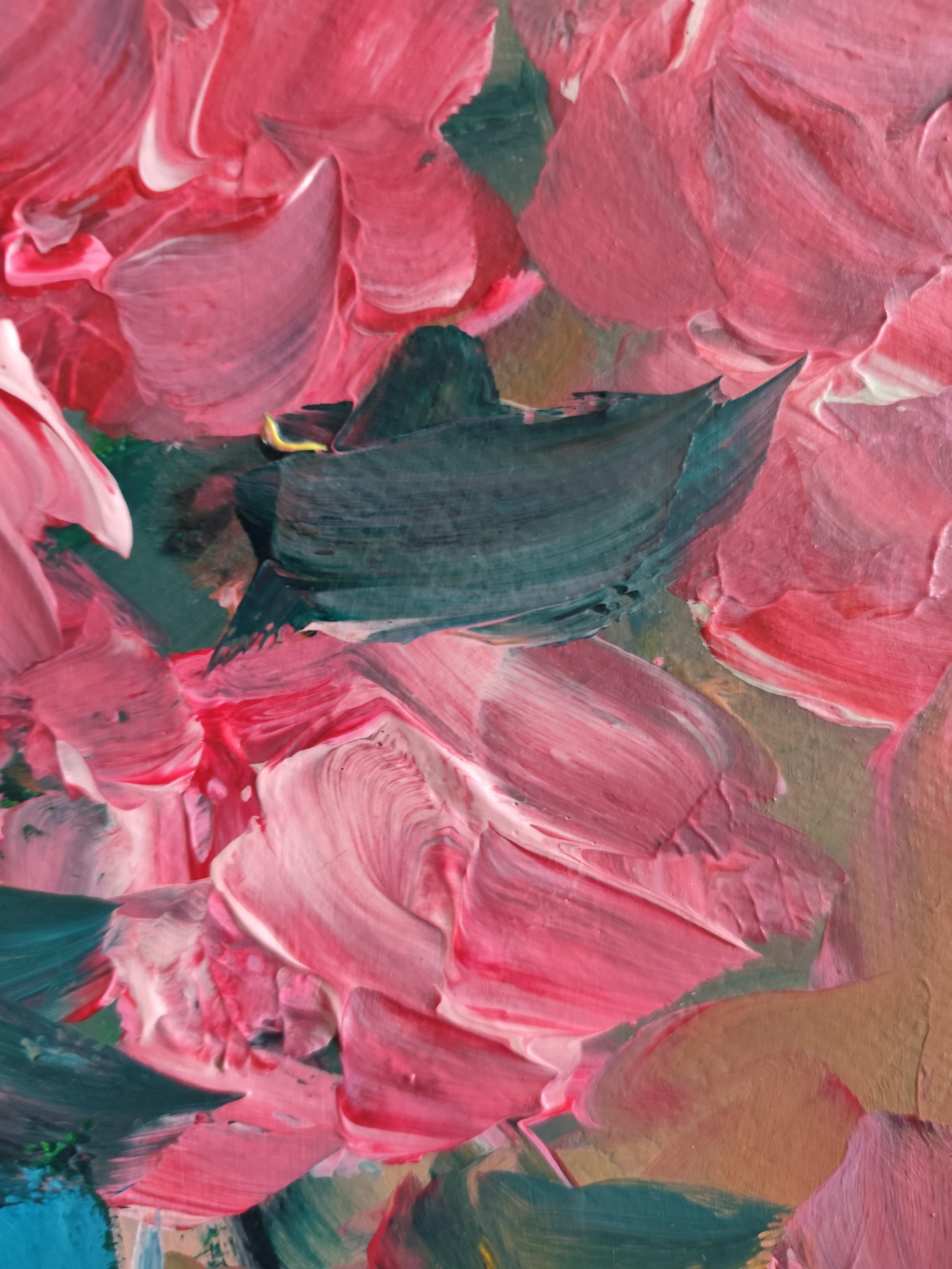 Pittura acrilica floreale impressionista su carta 